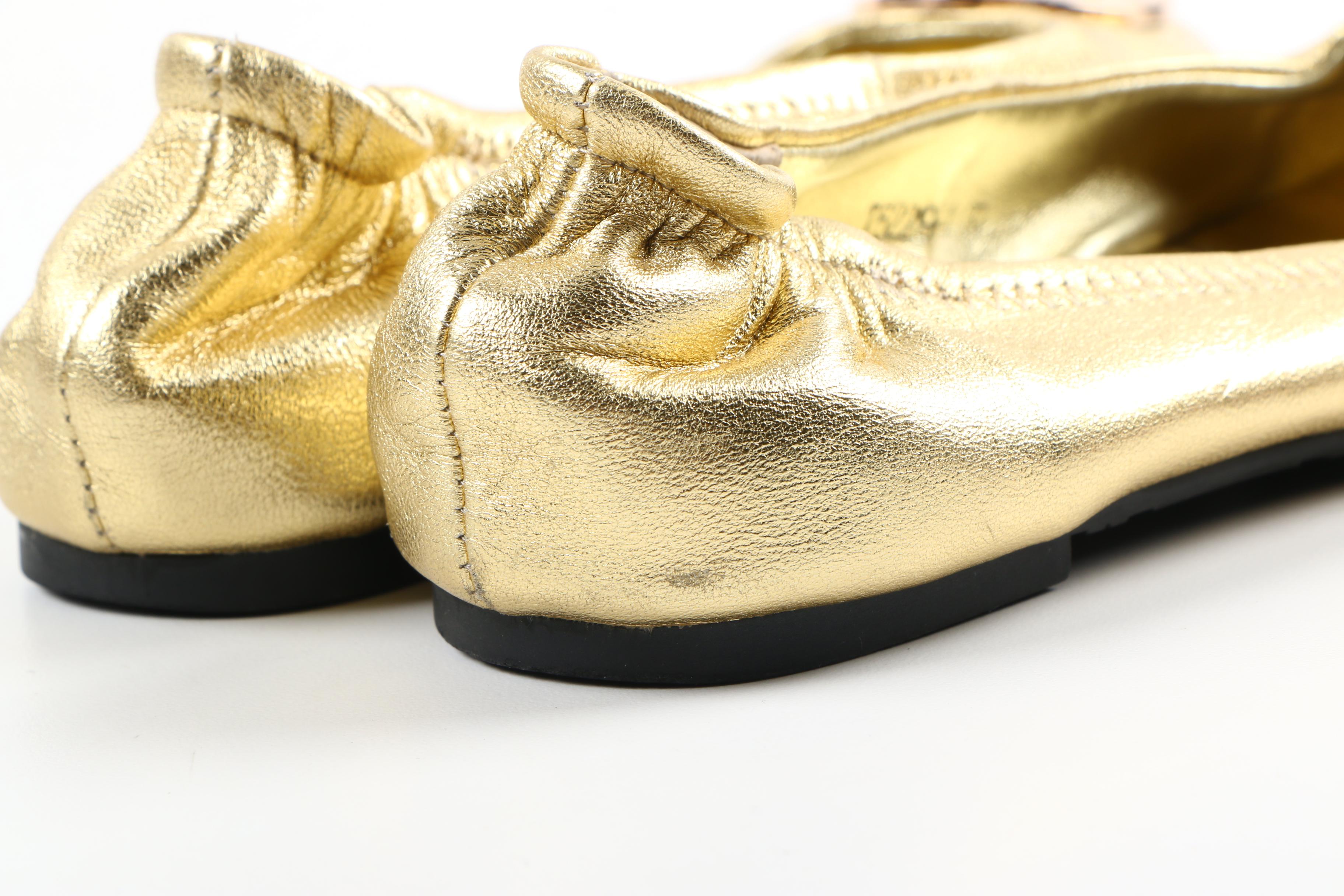 Tory Burch Gold Metallic Leather Flats