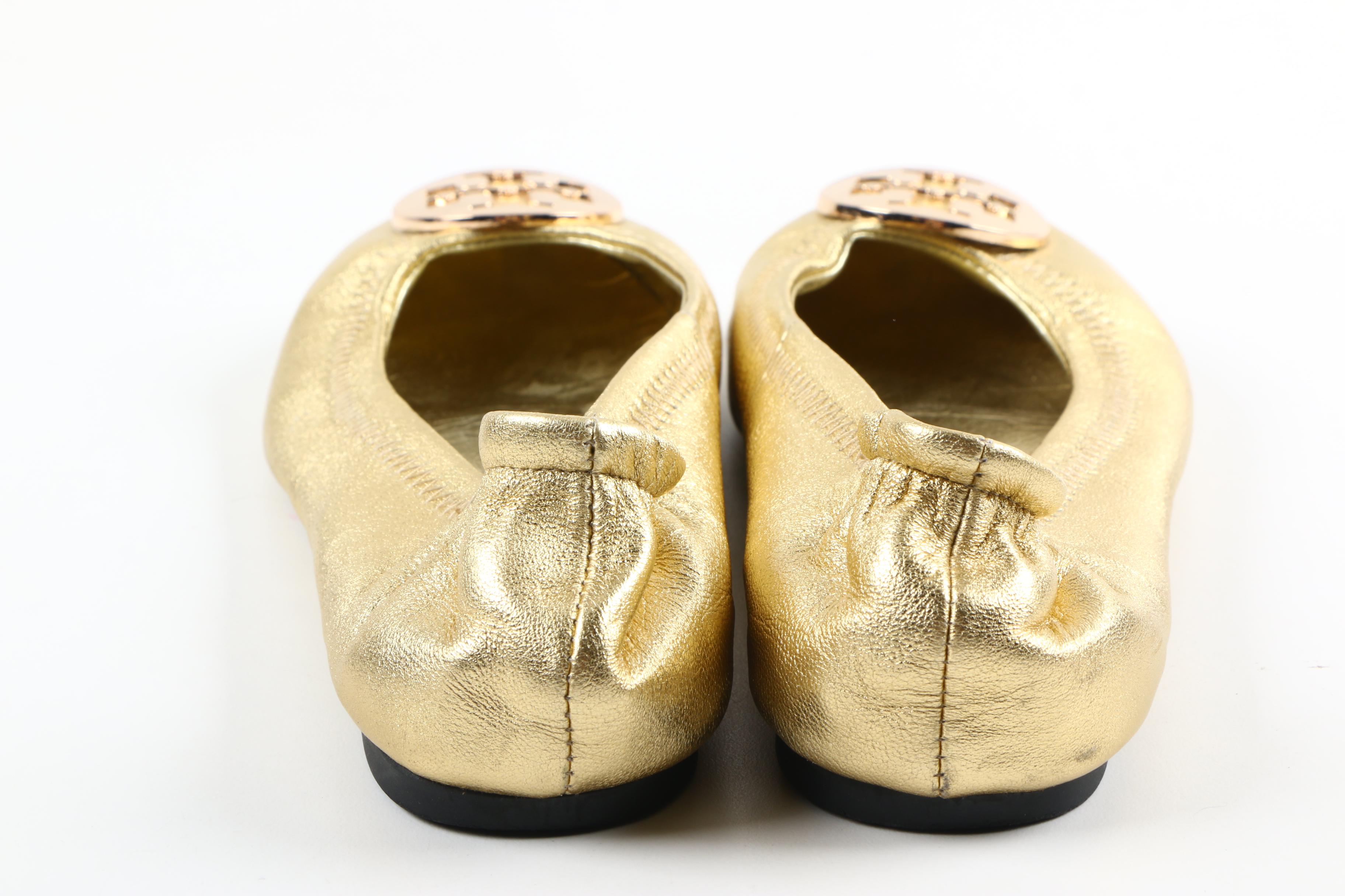 Tory Burch Gold Metallic Leather Flats