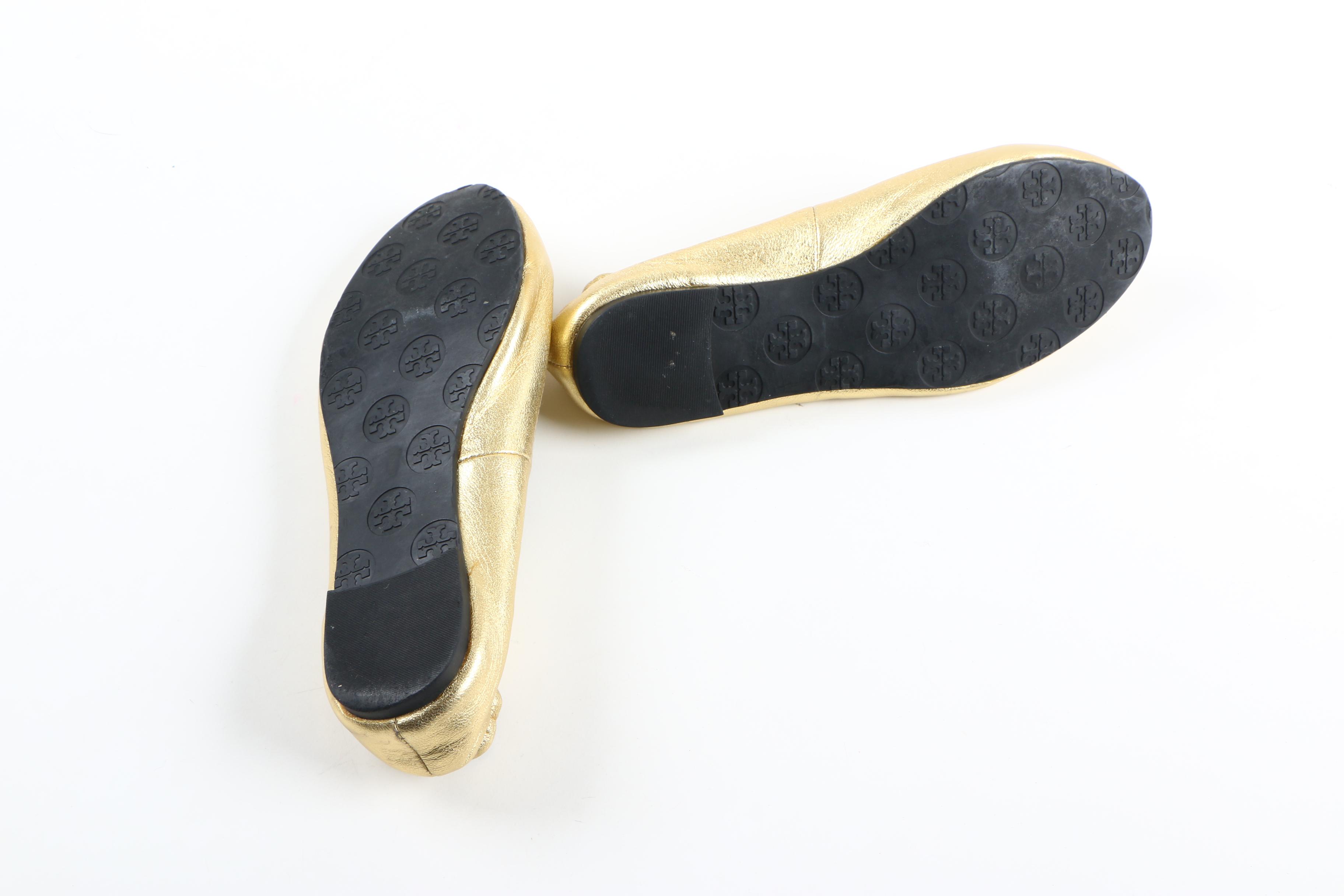 Tory Burch Gold Metallic Leather Flats