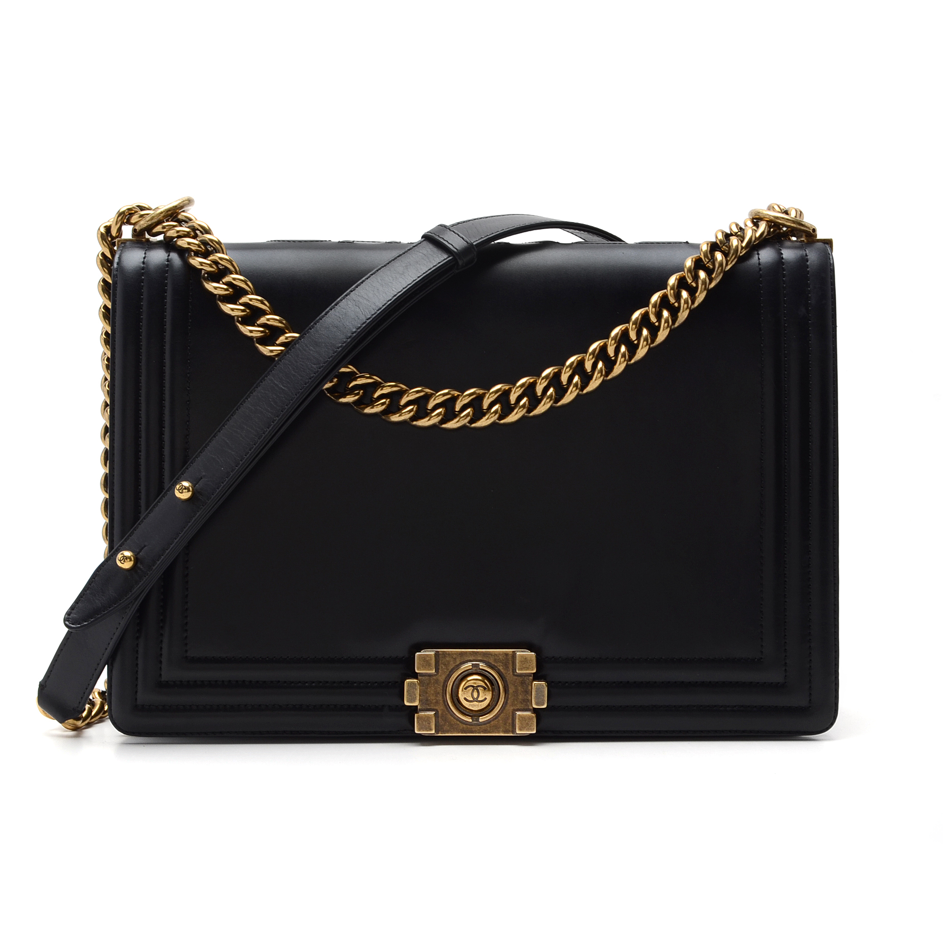 Chanel Black Calfskin Boy Bag with Dust Cover