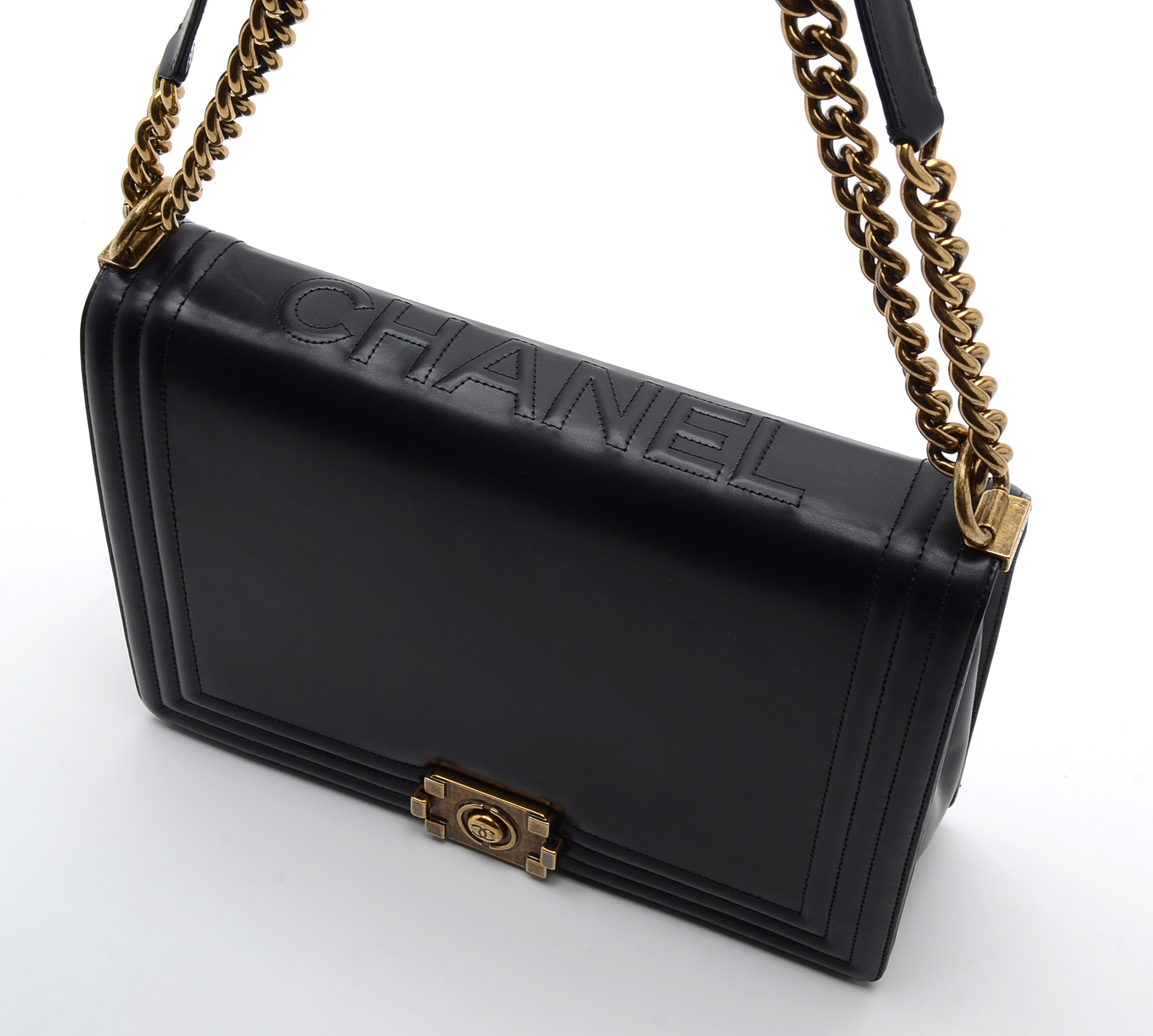 Chanel Black Calfskin Boy Bag with Dust Cover
