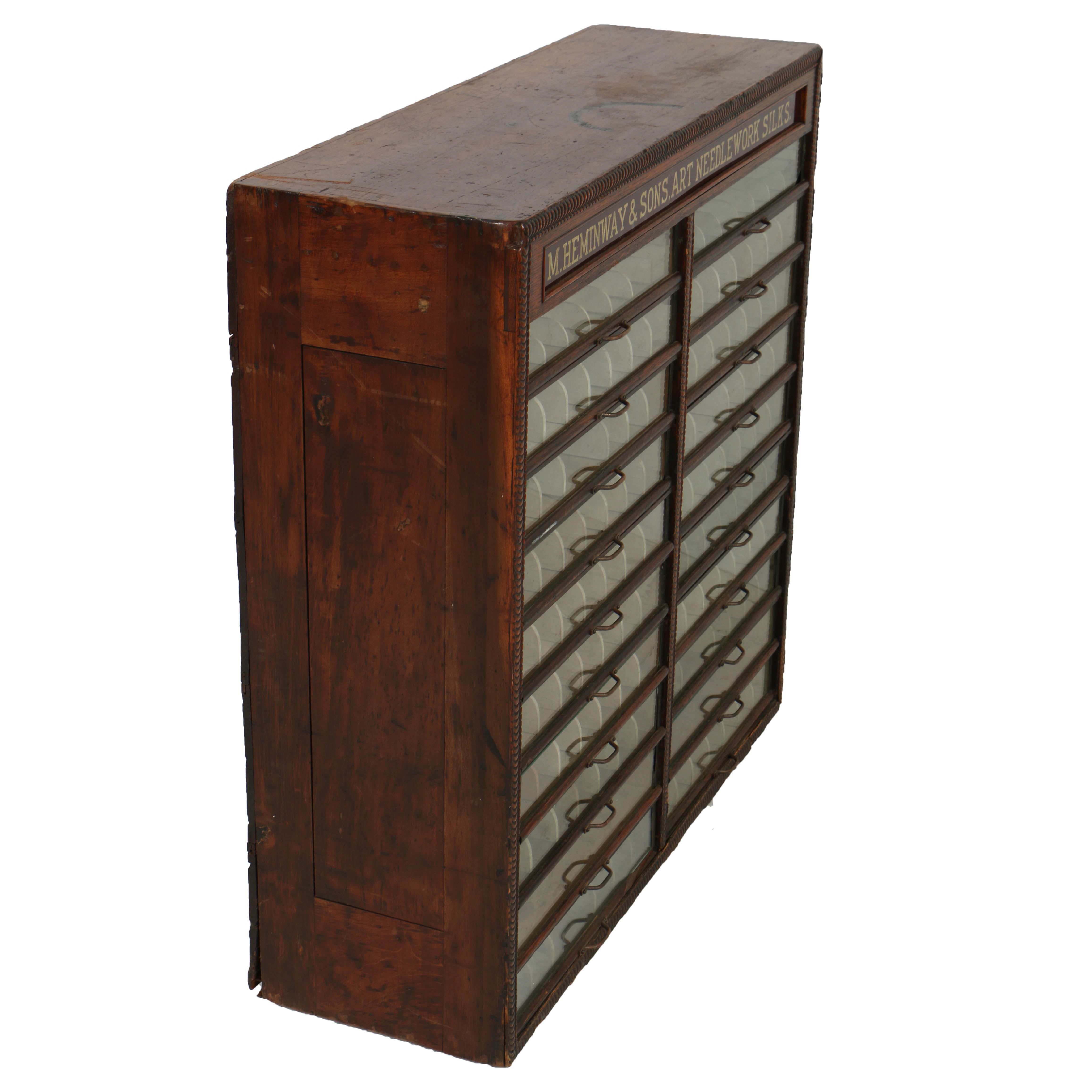 Antique M. Heminway & Sons Spool Cabinet, Circa Late 19th to Early 20th Century