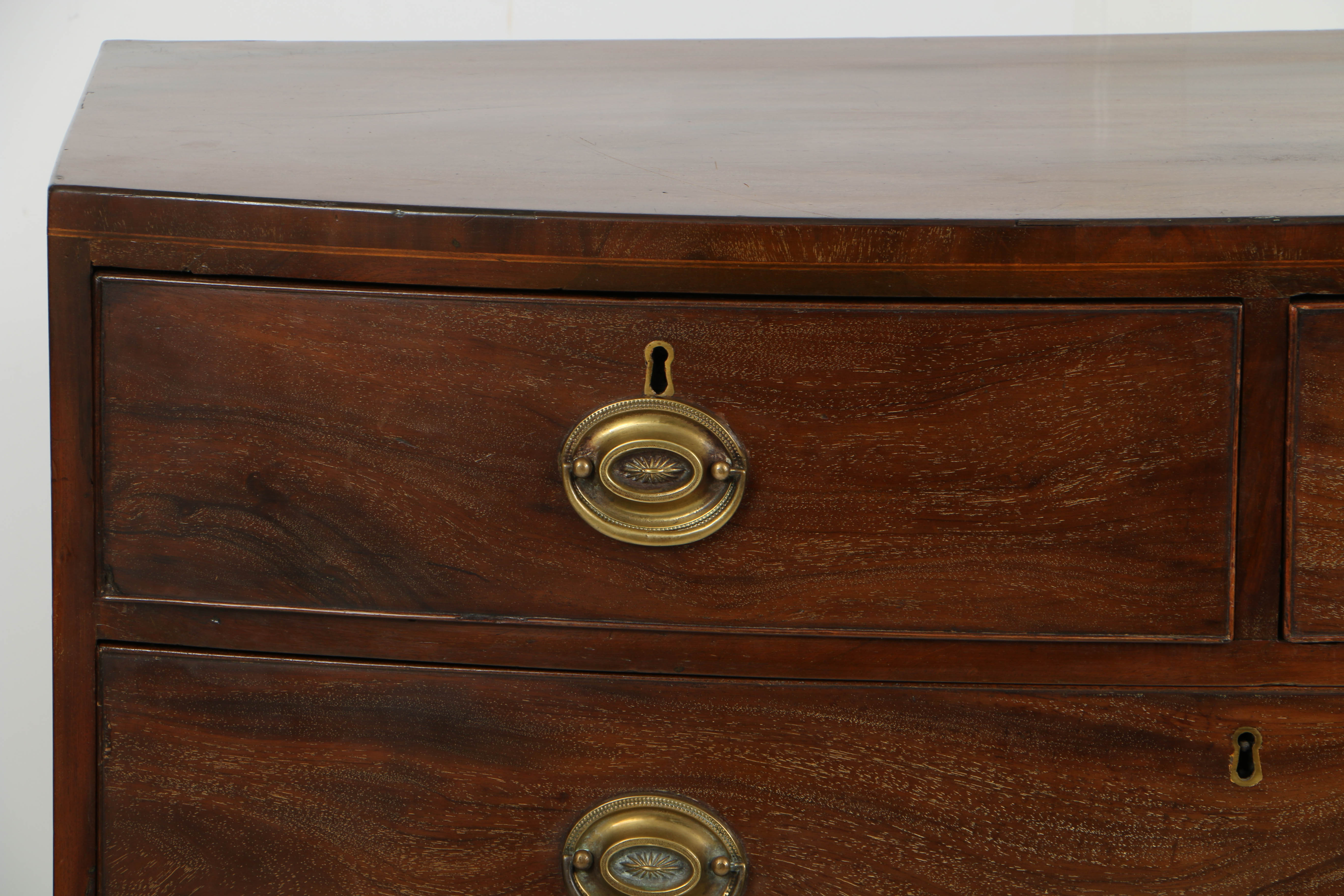 Antique English Hepplewhite Bowfront Chest with Inlay, Circa Early 19th Century