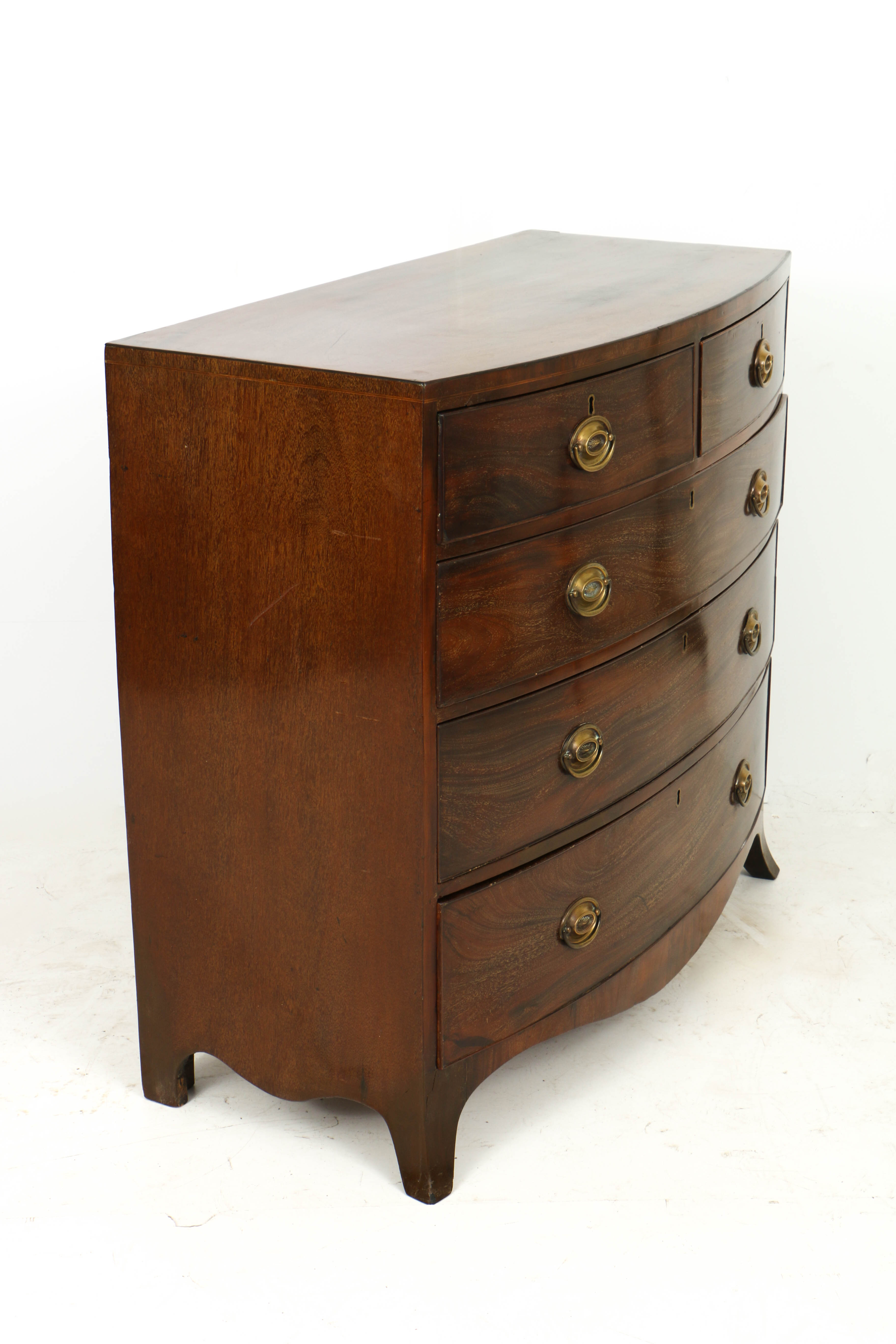 Antique English Hepplewhite Bowfront Chest with Inlay, Circa Early 19th Century