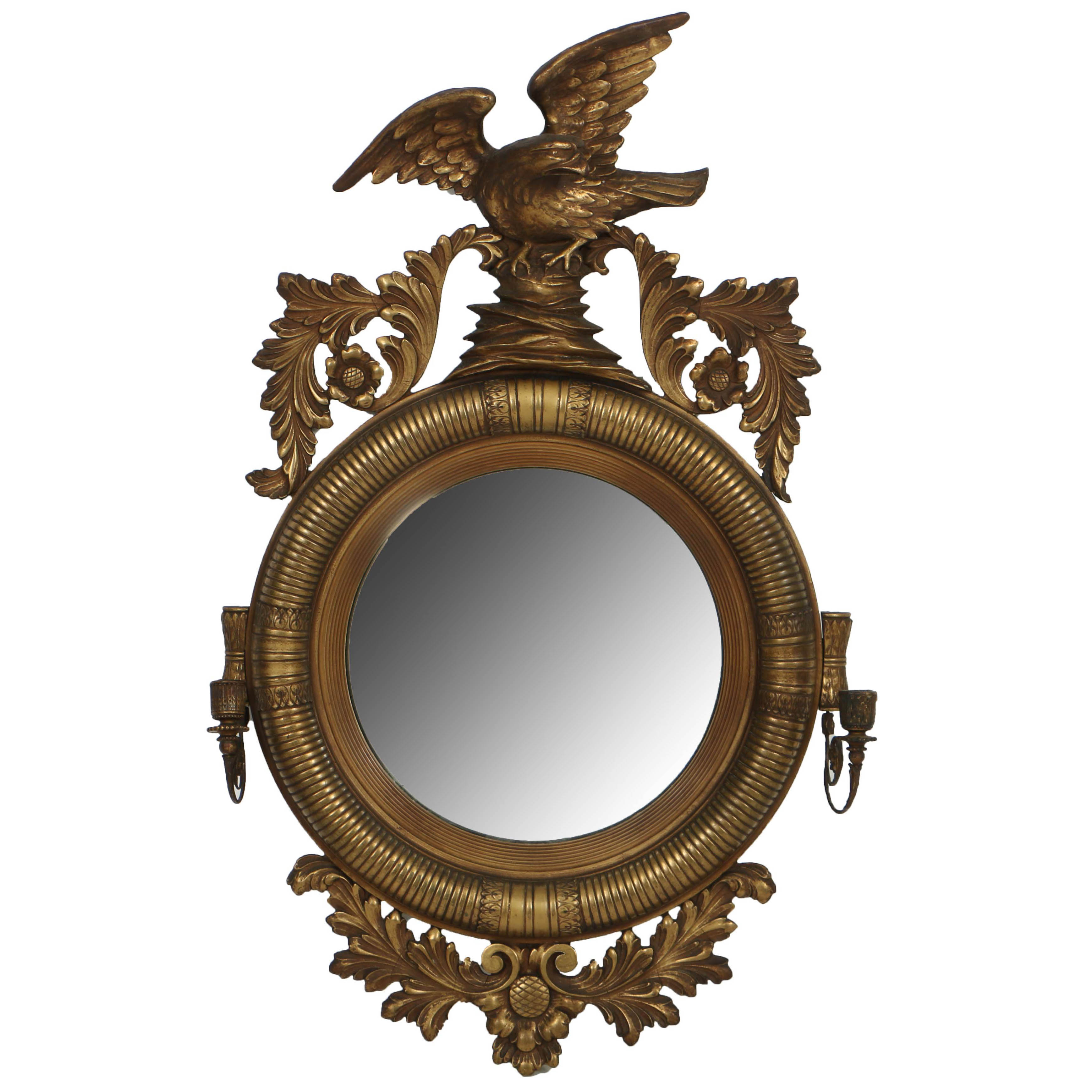 Antique Federal Style Giltwood Girandole Mirror with Eagle Crest, Circa 1900