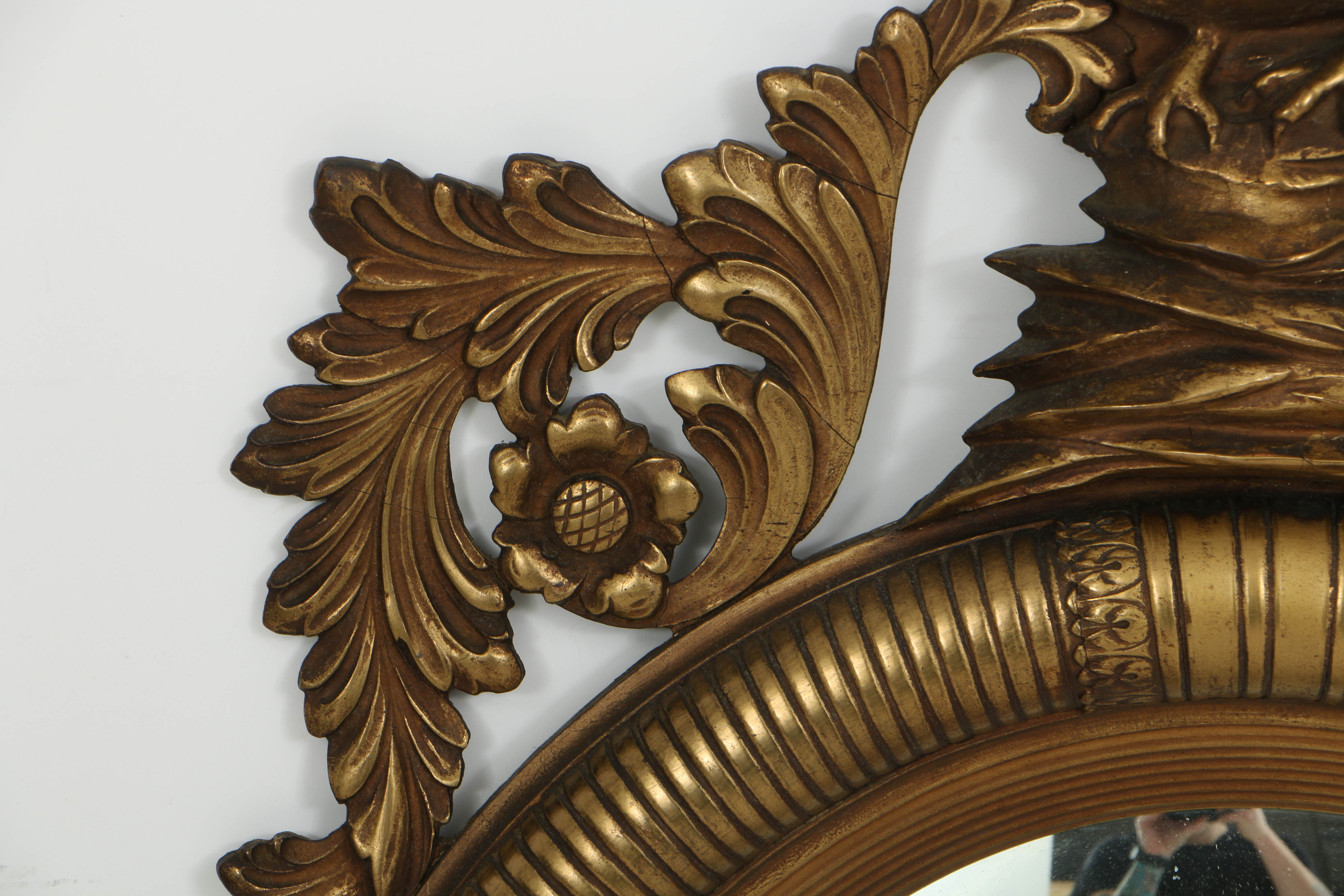 Antique Federal Style Giltwood Girandole Mirror with Eagle Crest, Circa 1900