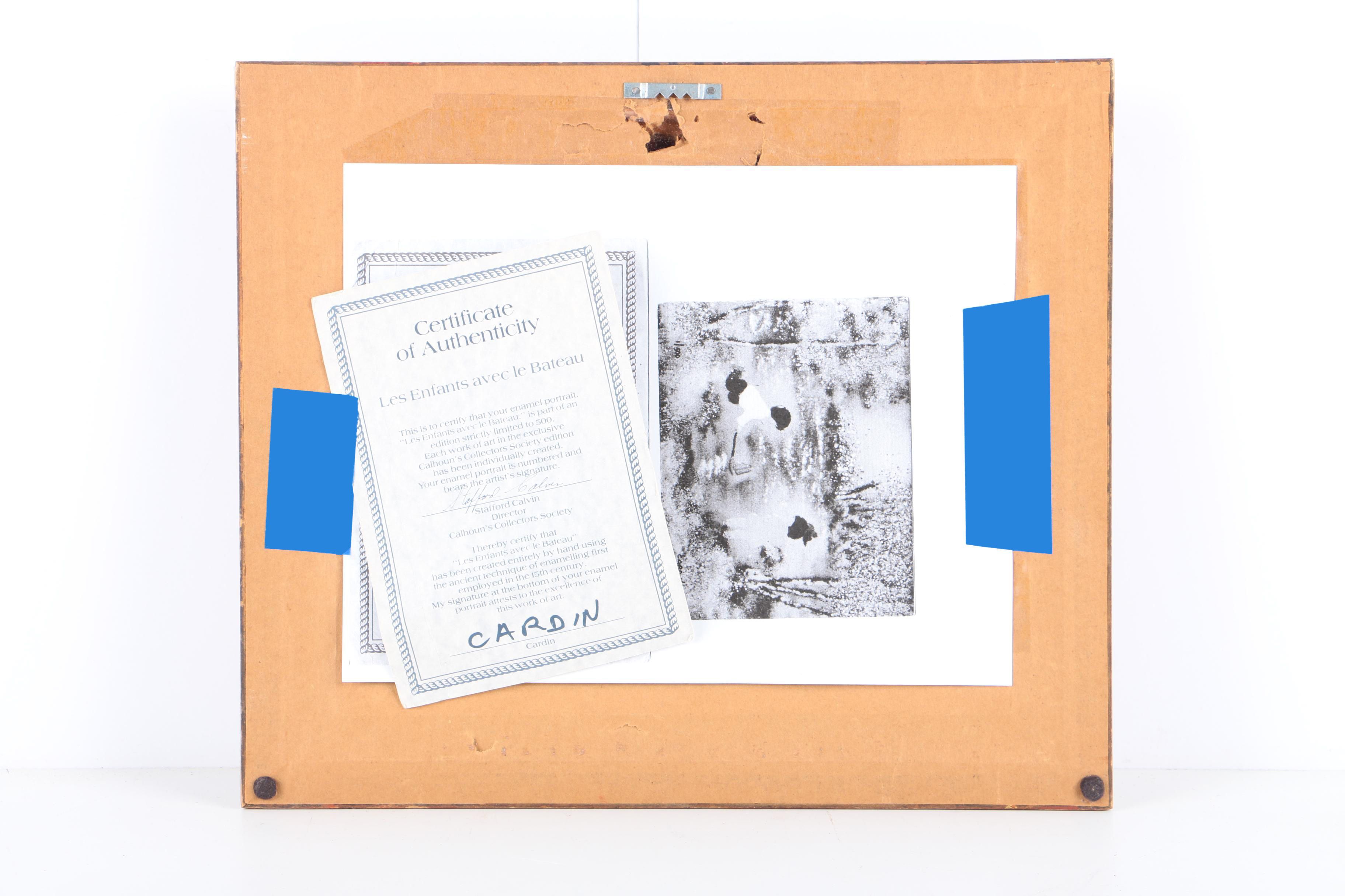 Louis Cardin Enamel Painting on Copper "Les Enfants Avec le Bateau"