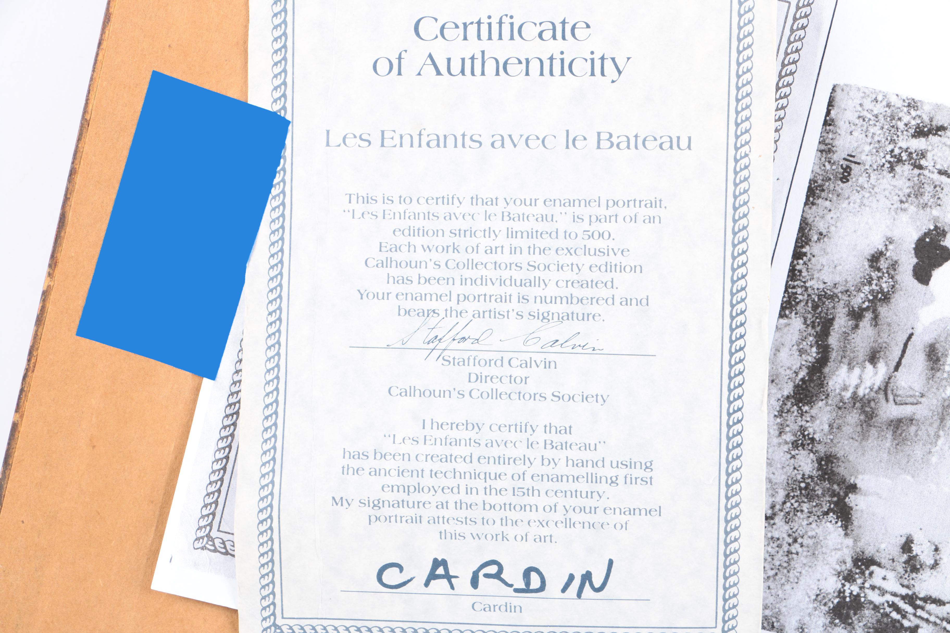 Louis Cardin Enamel Painting on Copper "Les Enfants Avec le Bateau"