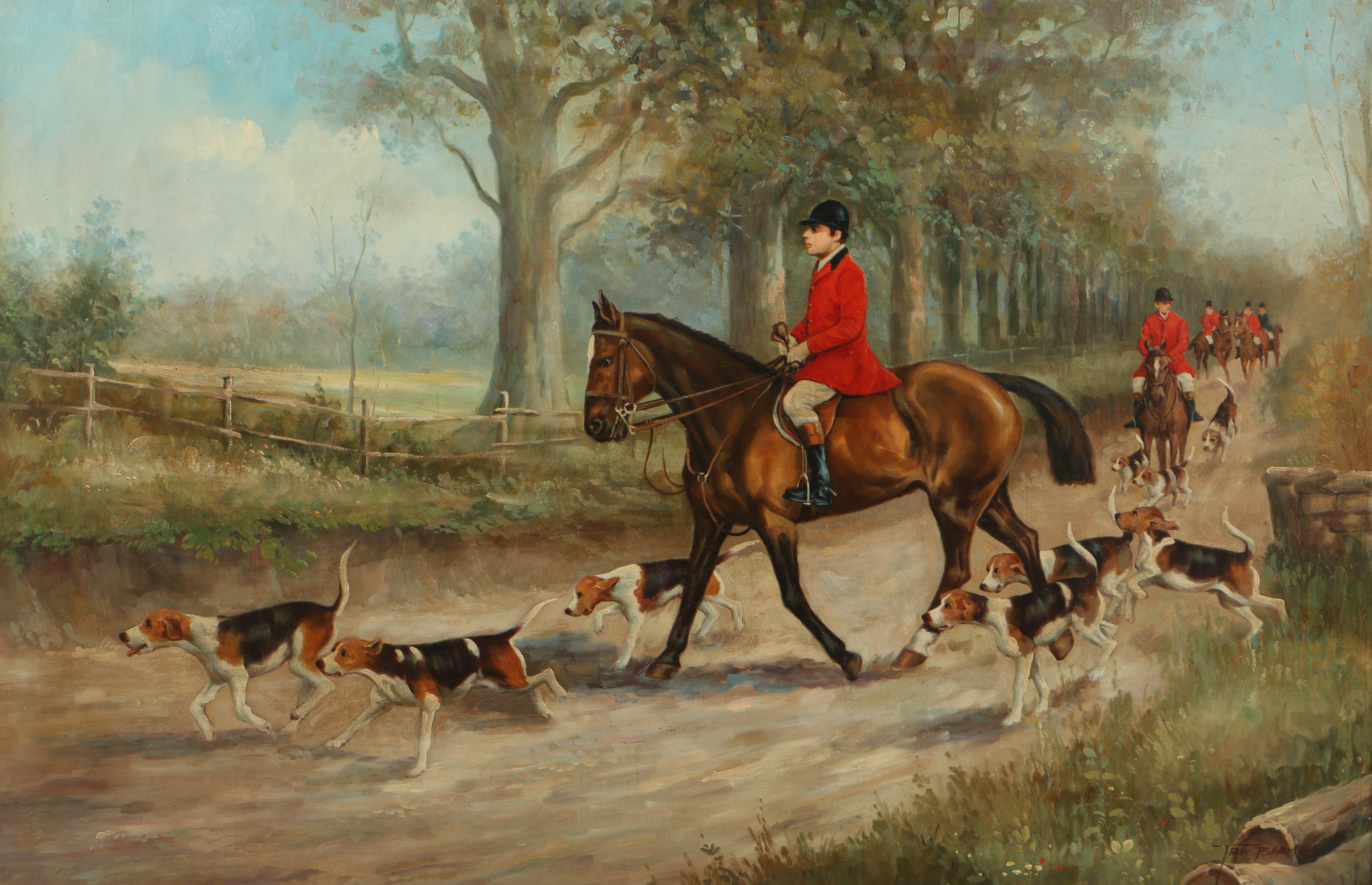 Troy Berke Oil Painting on Canvas of English Hunting Scene