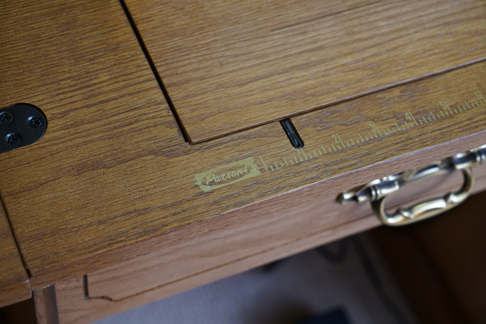 Vintage Oak Sewing Machine Table with Machine