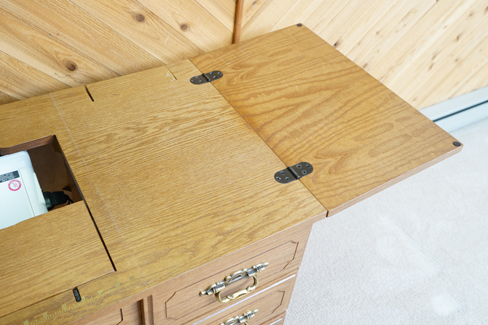 Vintage Oak Sewing Machine Table with Machine