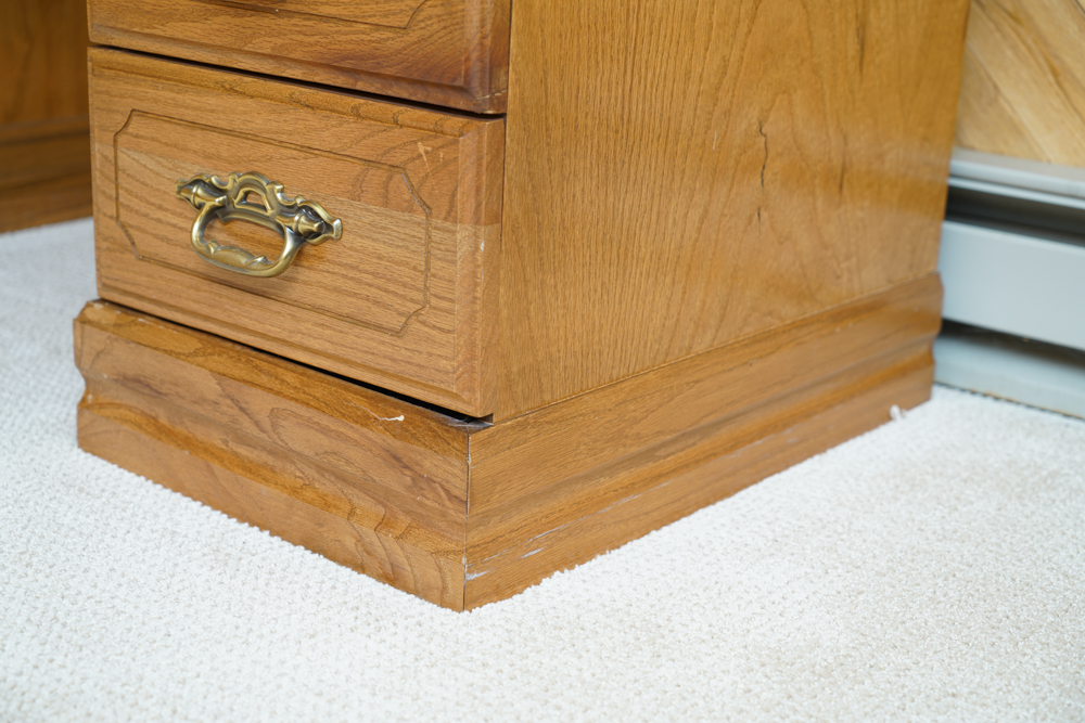 Vintage Oak Sewing Machine Table with Machine