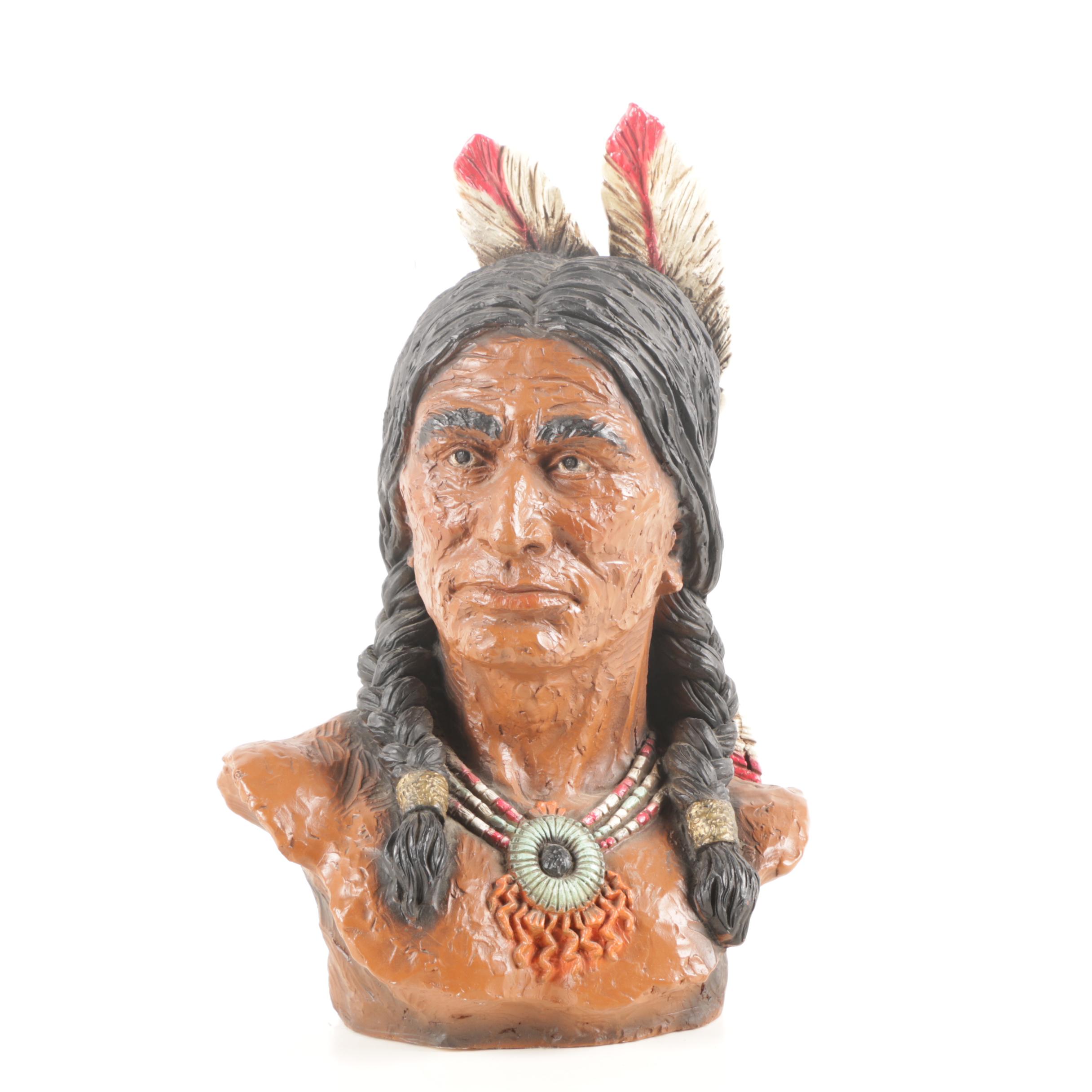 Universal Statuary Corp. Bust of Native American Man After Vaughn Kendrick