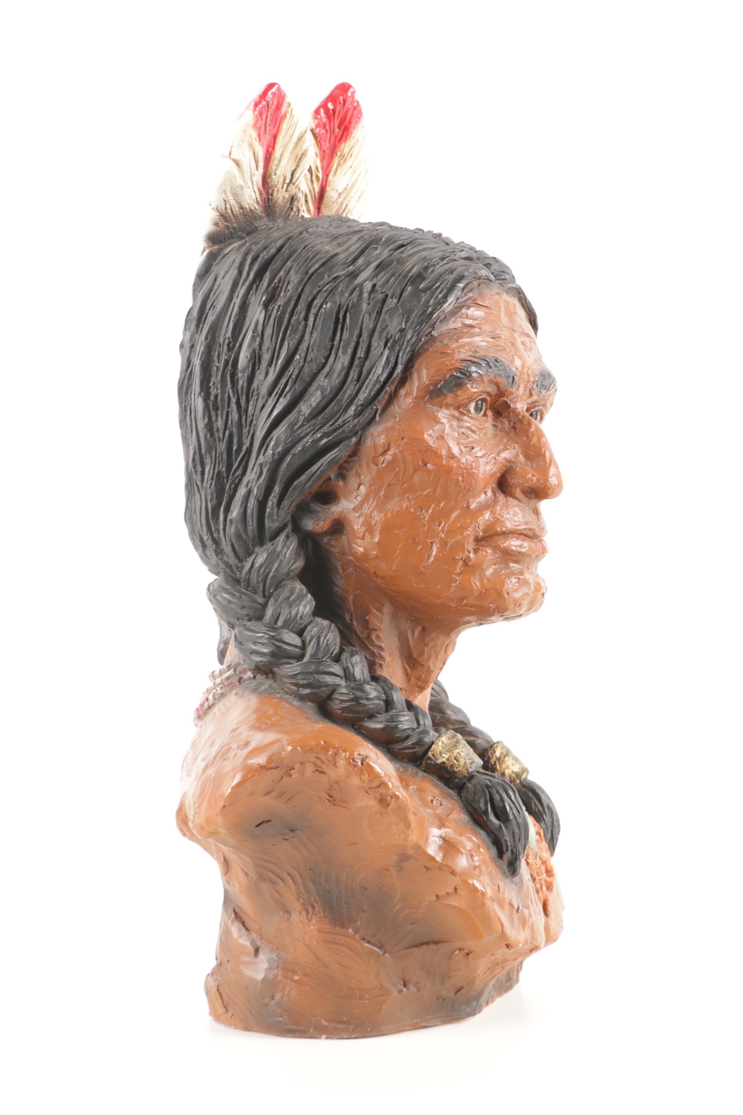 Universal Statuary Corp. Bust of Native American Man After Vaughn Kendrick