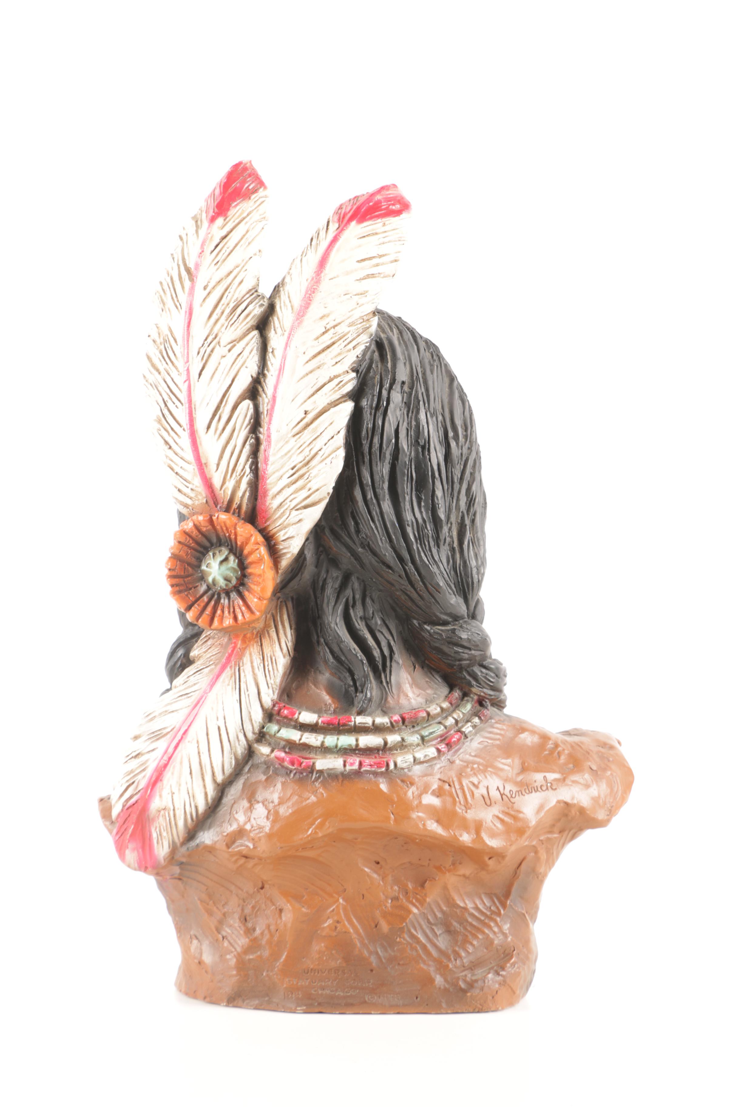 Universal Statuary Corp. Bust of Native American Man After Vaughn Kendrick