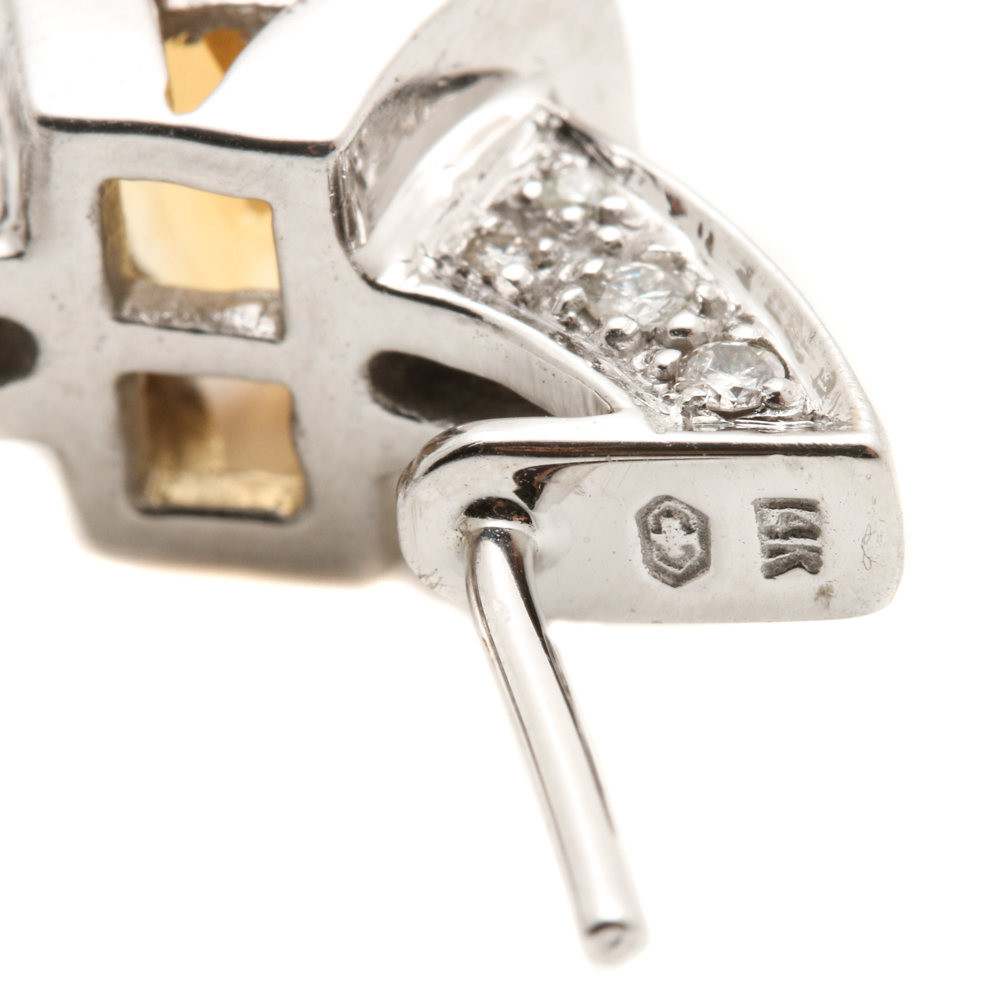 14K White Gold Citrine and Diamond Half Hoop Earrings