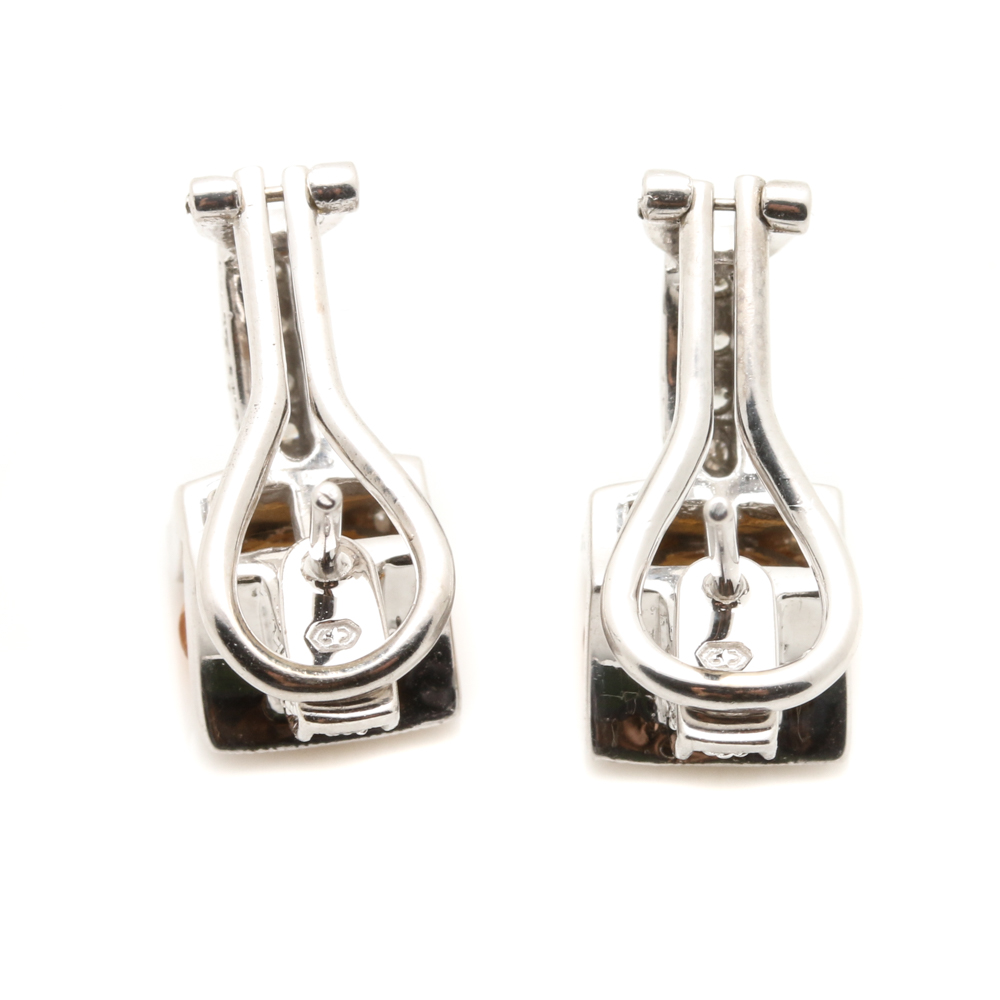 14K White Gold Citrine and Diamond Half Hoop Earrings