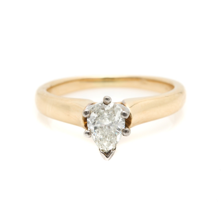 14K White and Yellow Gold Solitaire Diamond Ring