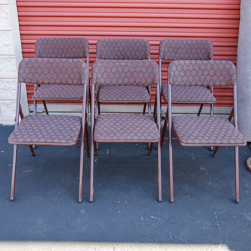 Six Folding Upholstered Metal Chairs by Cosco
