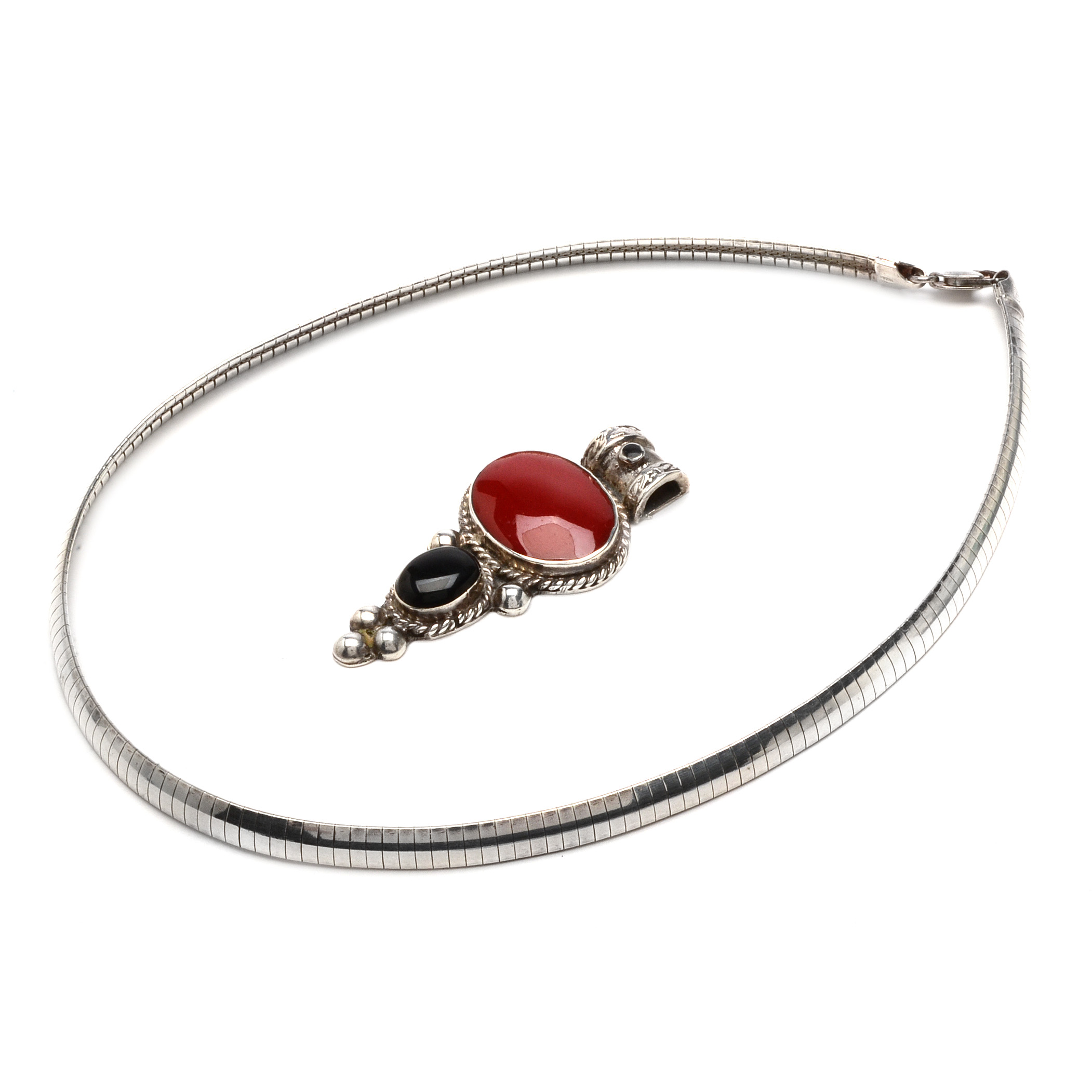 Sterling Silver Omega Necklace with Mexican Sterling Pendant