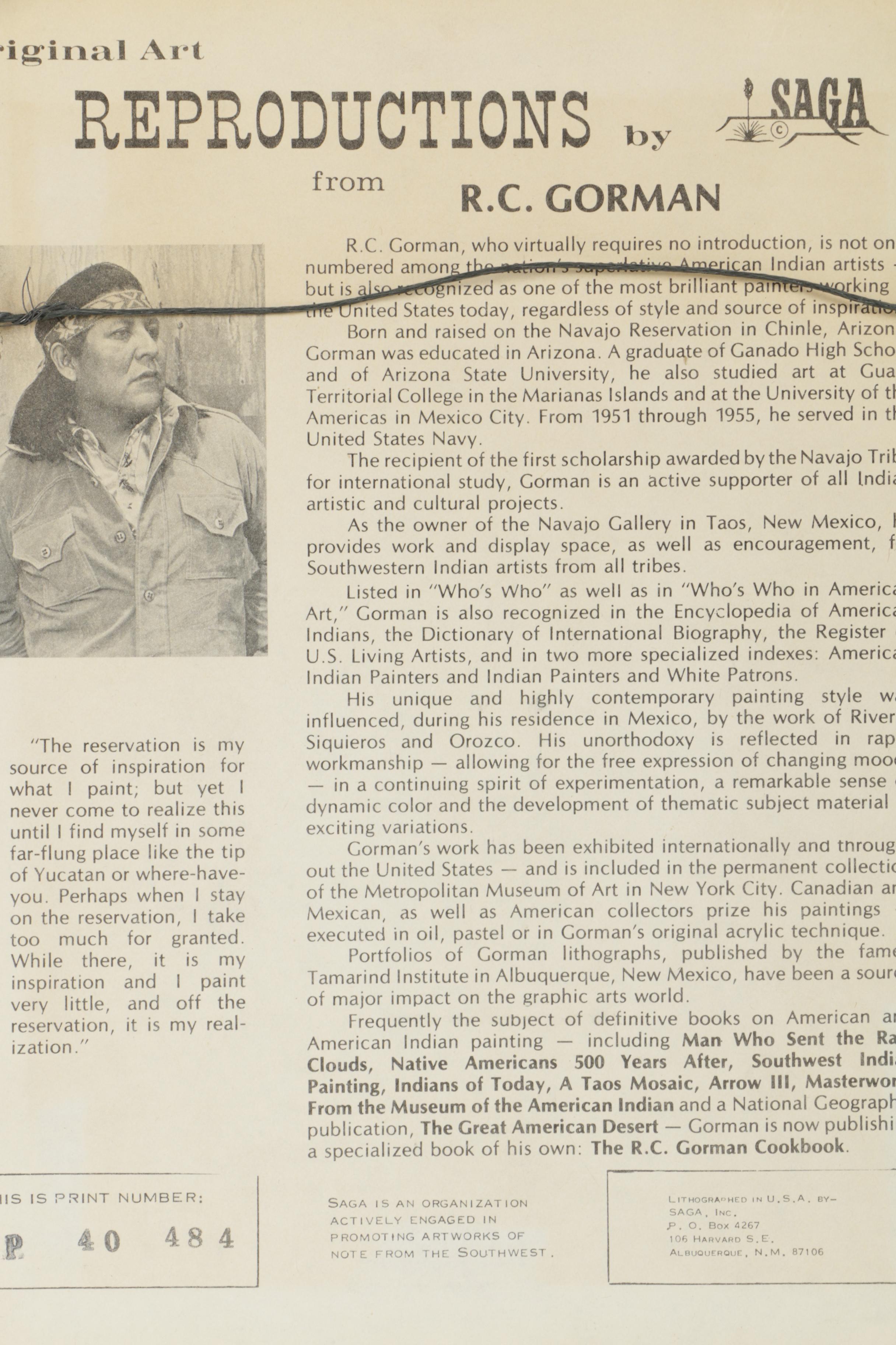 Offset Lithographs After R.C. Gorman and V. L. Drysdale of Native Americans