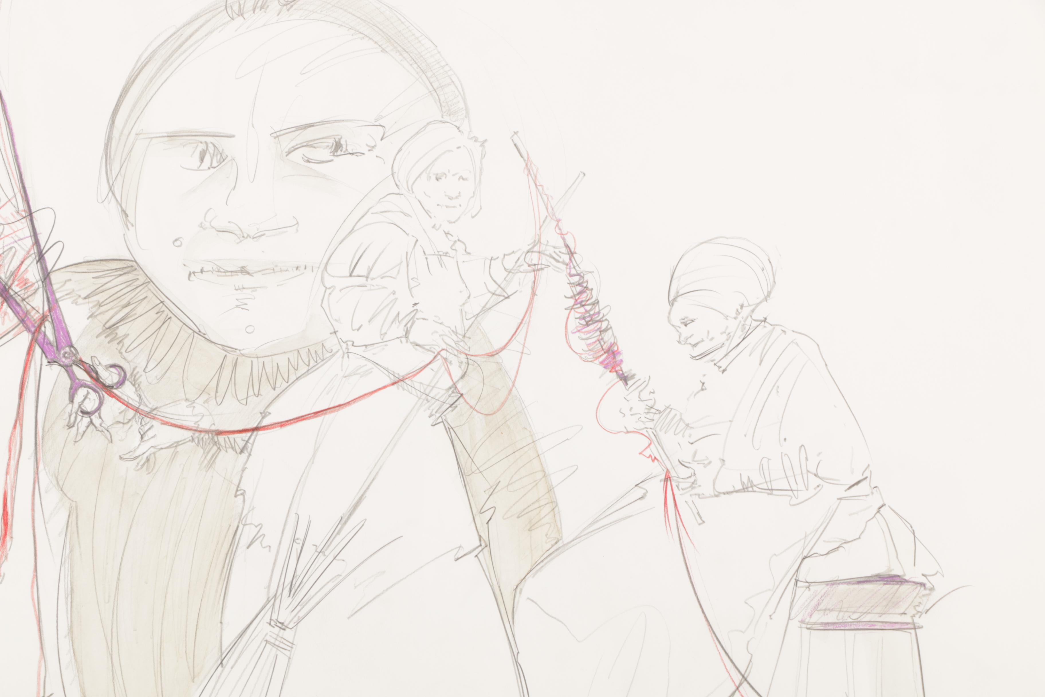 Ben Smith Graphite Drawing on Paper "The Three Fates"