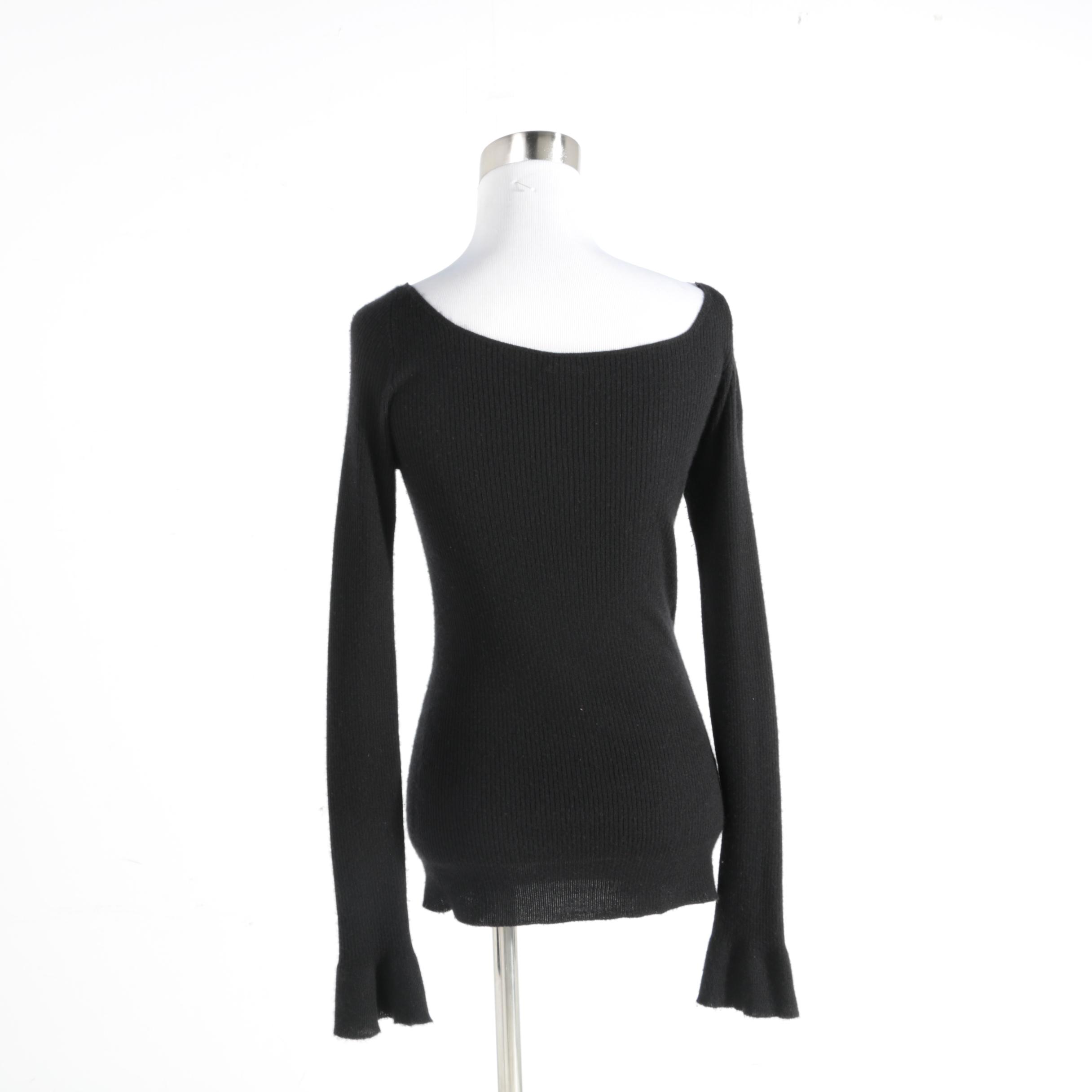 Prada Black Cashmere Blend Long Sleeve Top