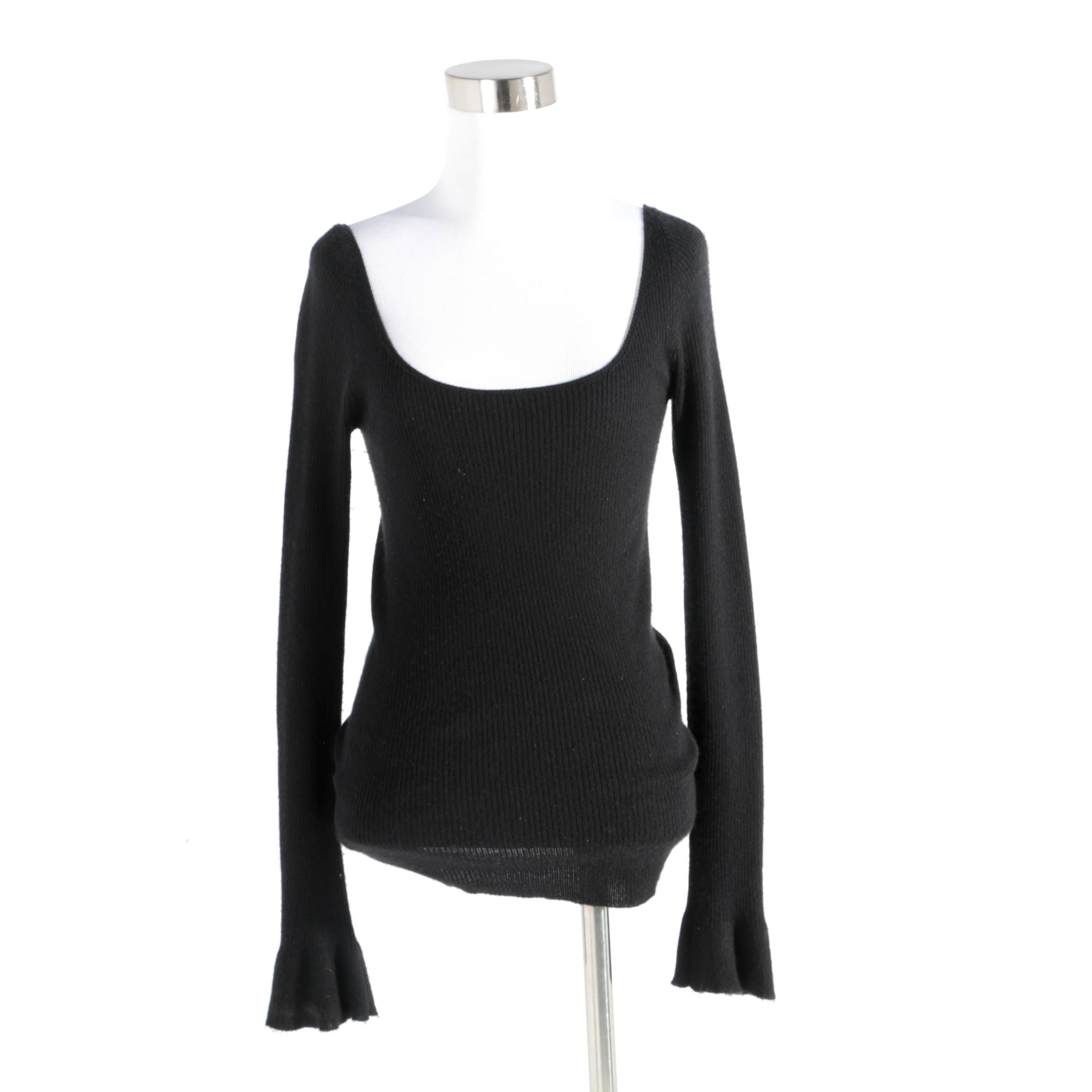 Prada Black Cashmere Blend Long Sleeve Top