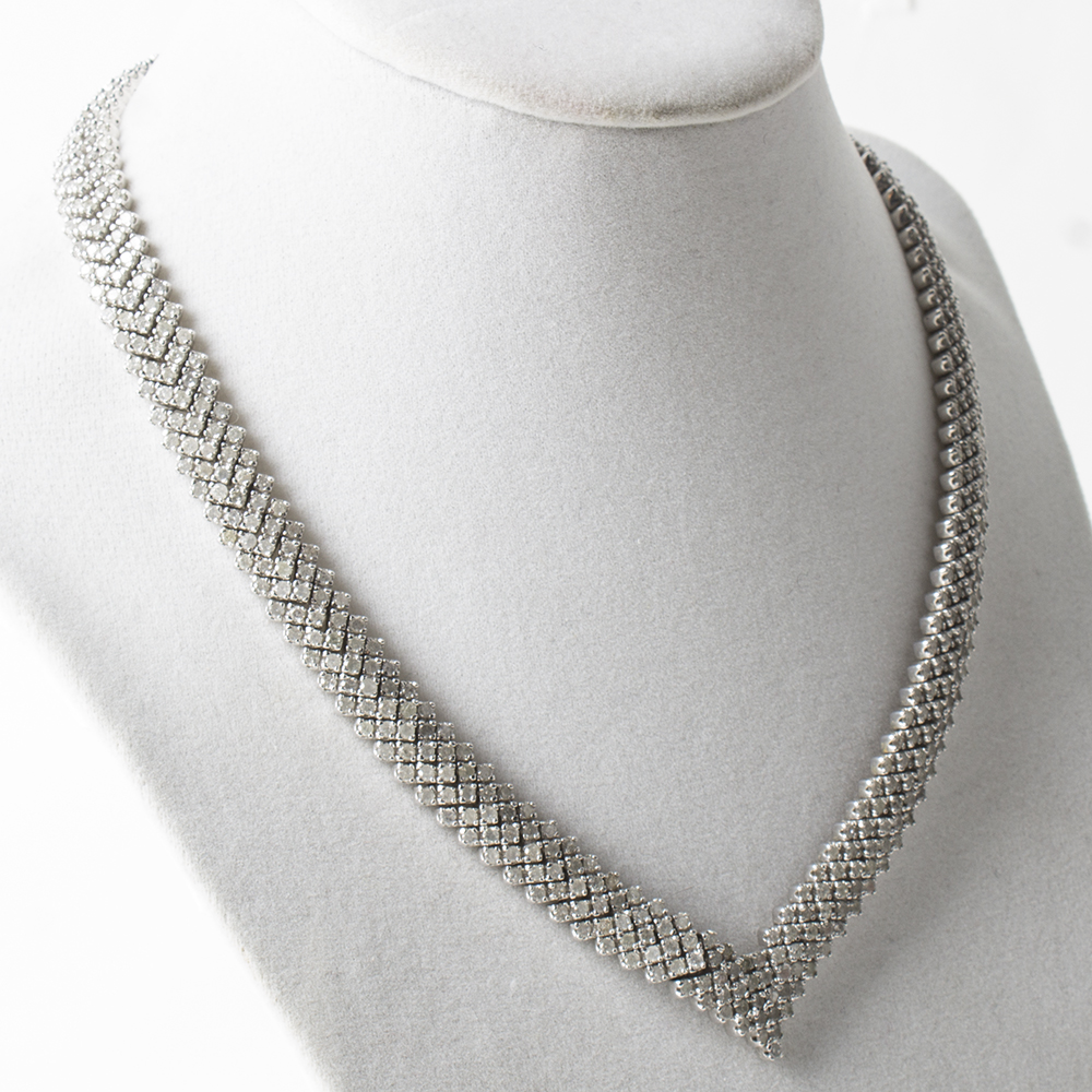 10K White Gold 18.45 CTW Diamond "V" Necklace
