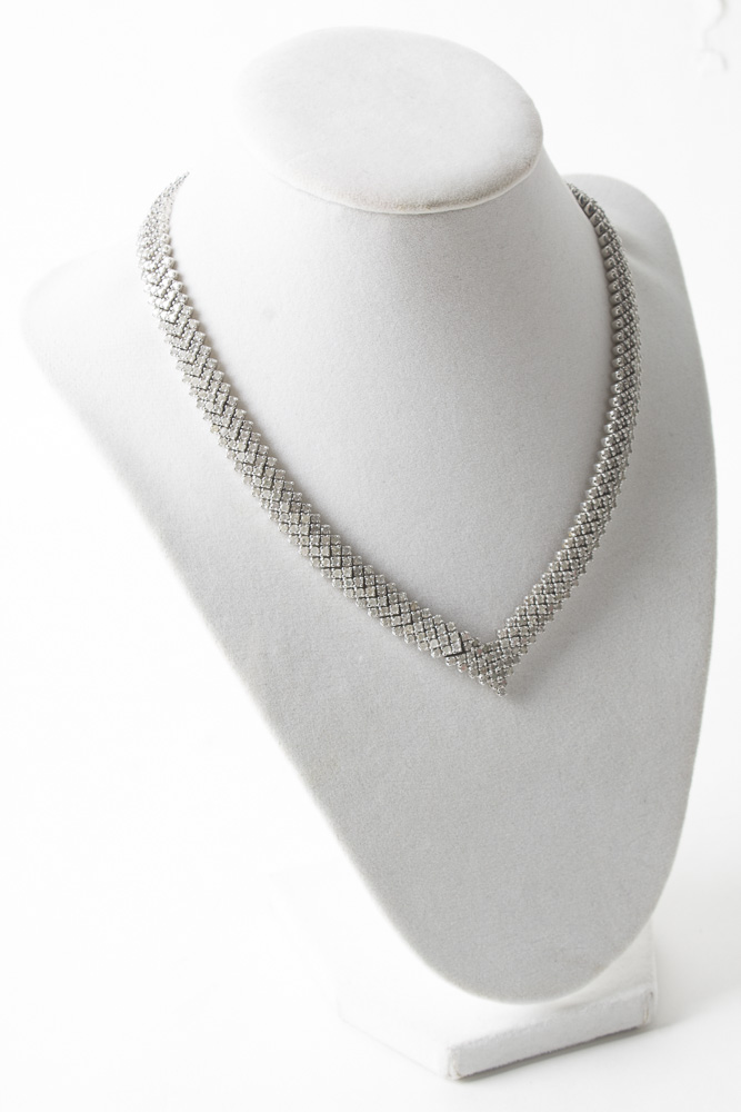 10K White Gold 18.45 CTW Diamond "V" Necklace