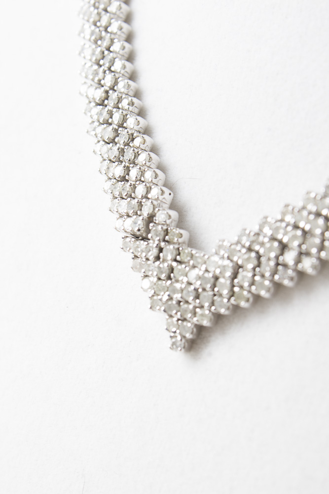 10K White Gold 18.45 CTW Diamond "V" Necklace