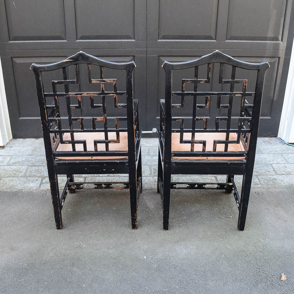 Set of Four Chinese Chippendale Style Fretwork Dining Chairs