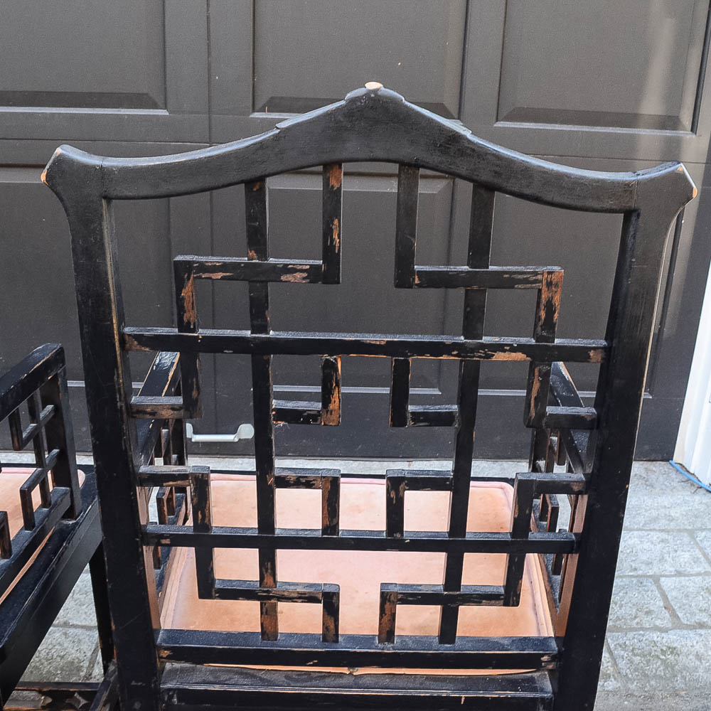 Set of Four Chinese Chippendale Style Fretwork Dining Chairs