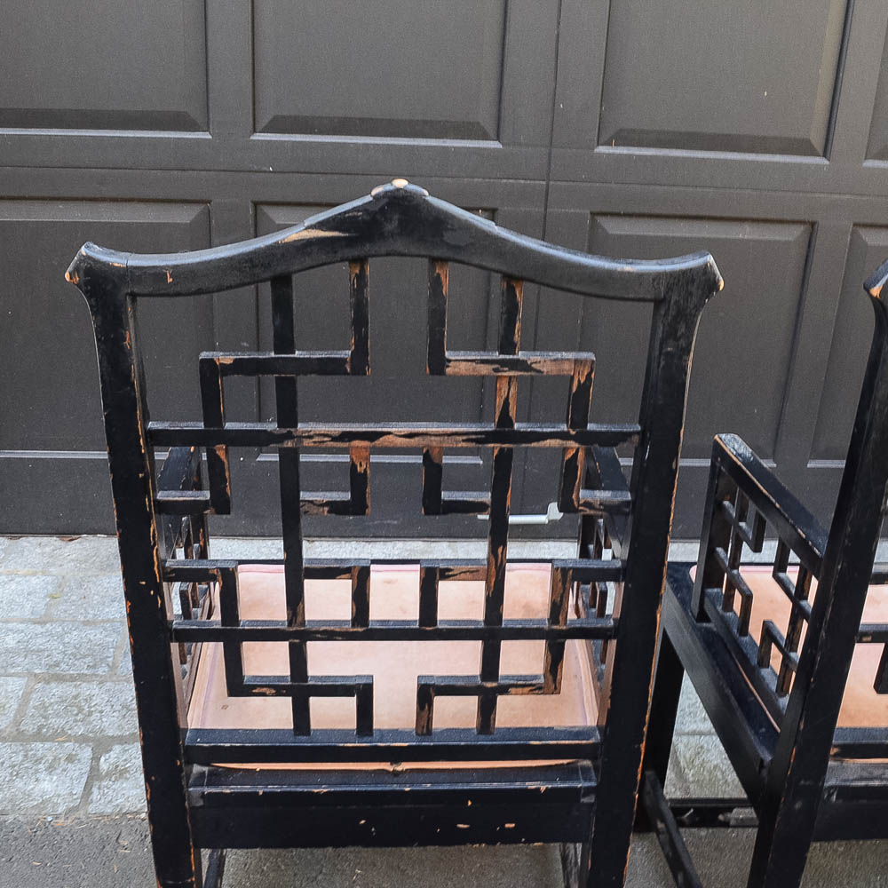 Set of Four Chinese Chippendale Style Fretwork Dining Chairs