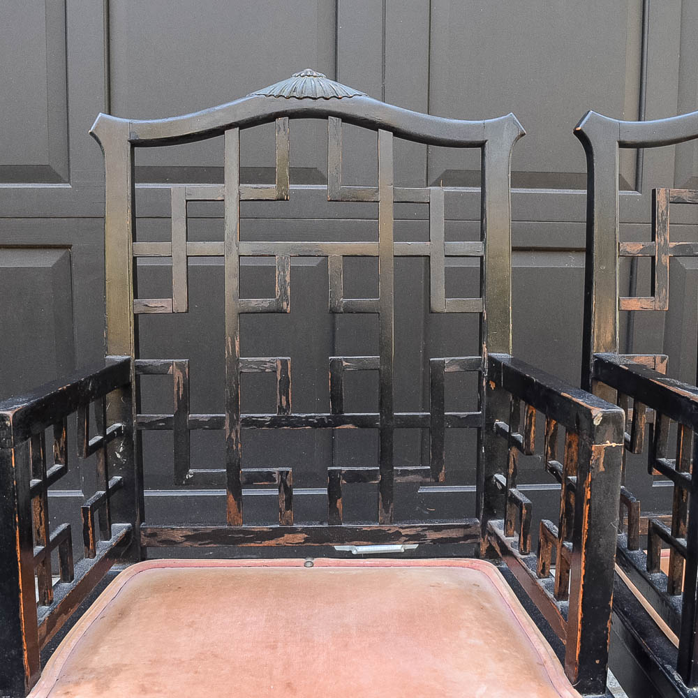 Set of Four Chinese Chippendale Style Fretwork Dining Chairs