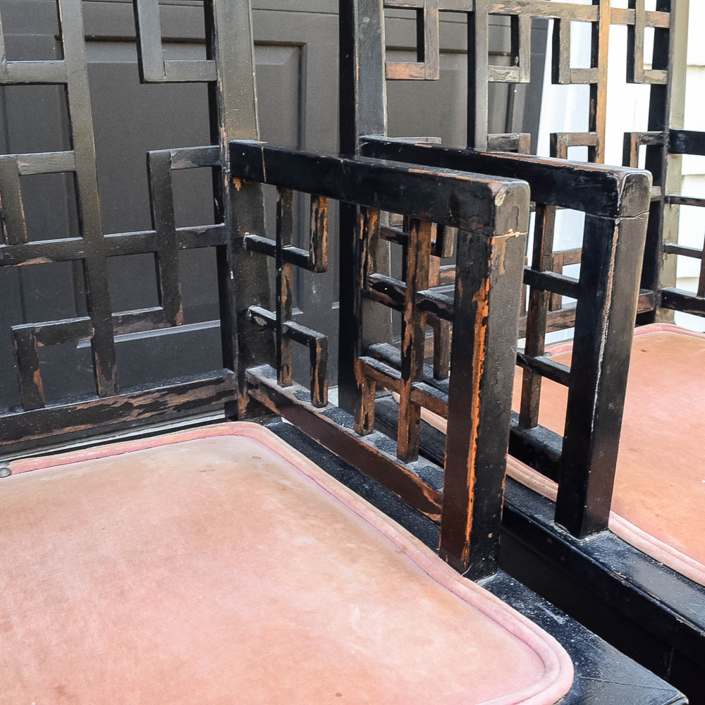 Set of Four Chinese Chippendale Style Fretwork Dining Chairs