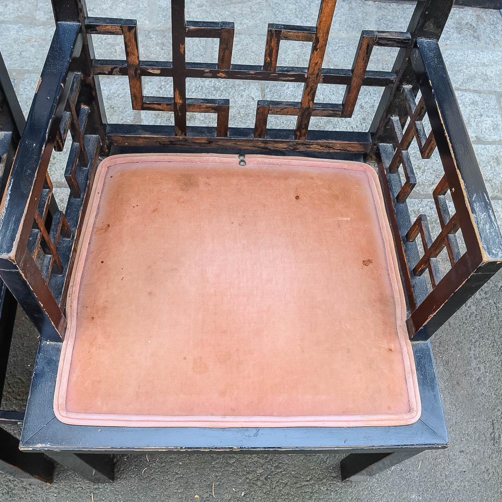 Set of Four Chinese Chippendale Style Fretwork Dining Chairs