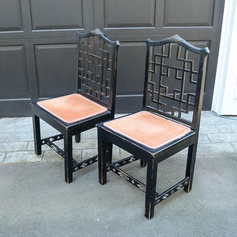 Set of Four Chinese Chippendale Style Fretwork Dining Chairs