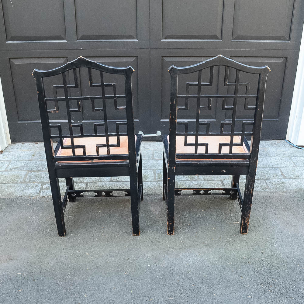 Set of Four Chinese Chippendale Style Fretwork Dining Chairs