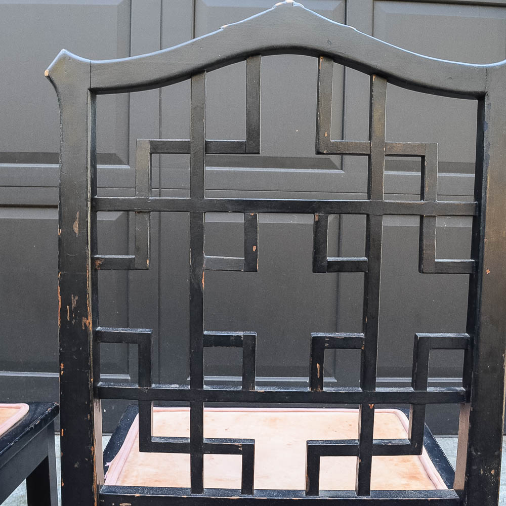 Set of Four Chinese Chippendale Style Fretwork Dining Chairs