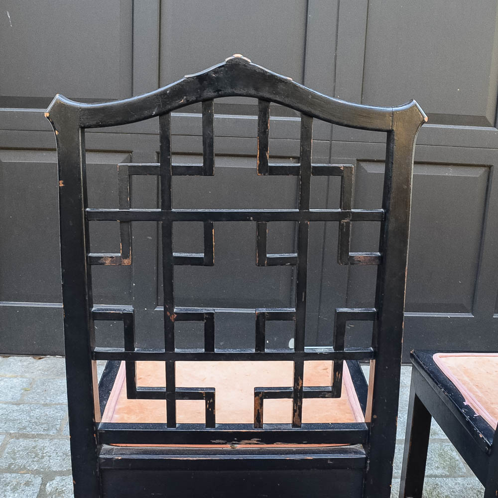 Set of Four Chinese Chippendale Style Fretwork Dining Chairs