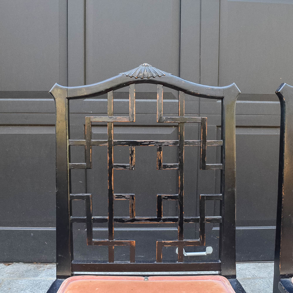 Set of Four Chinese Chippendale Style Fretwork Dining Chairs