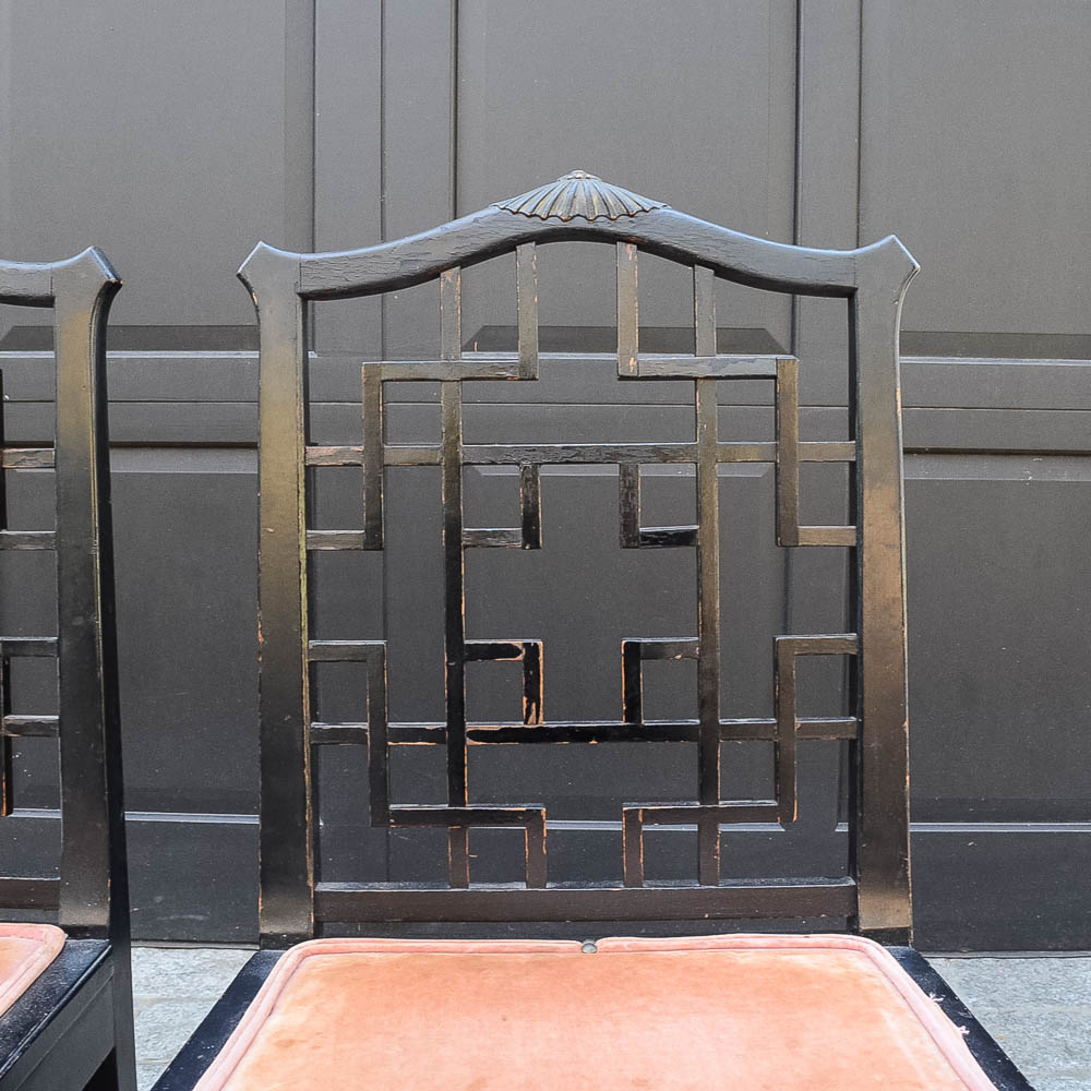 Set of Four Chinese Chippendale Style Fretwork Dining Chairs