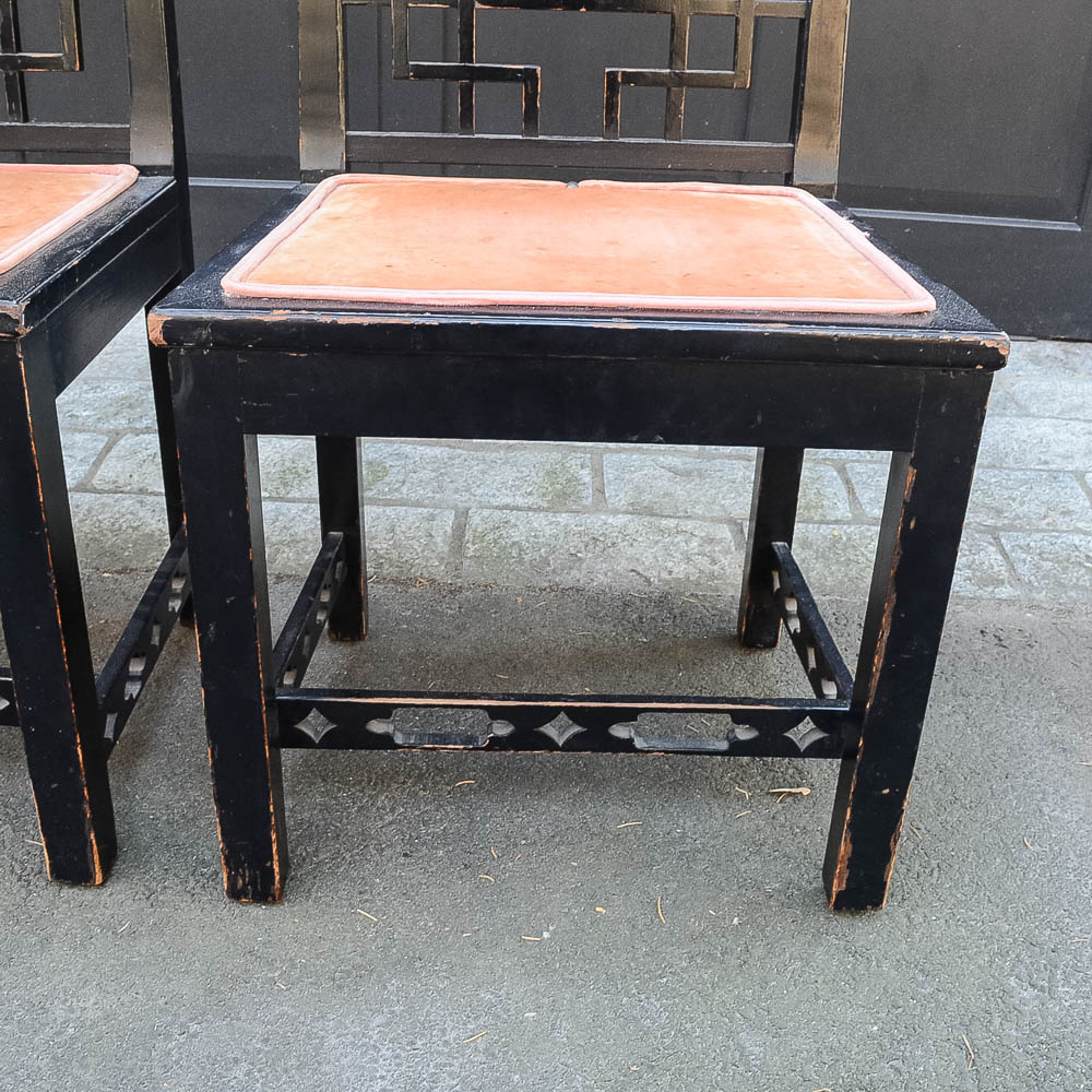 Set of Four Chinese Chippendale Style Fretwork Dining Chairs