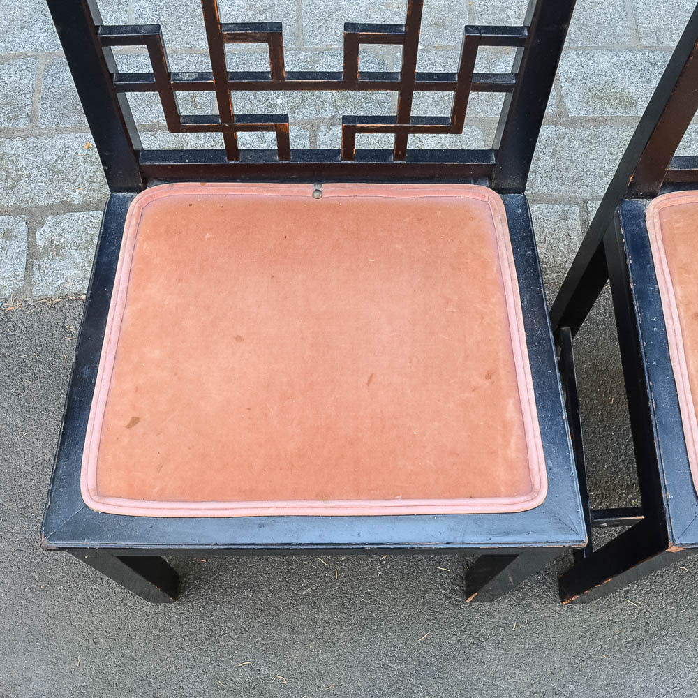 Set of Four Chinese Chippendale Style Fretwork Dining Chairs