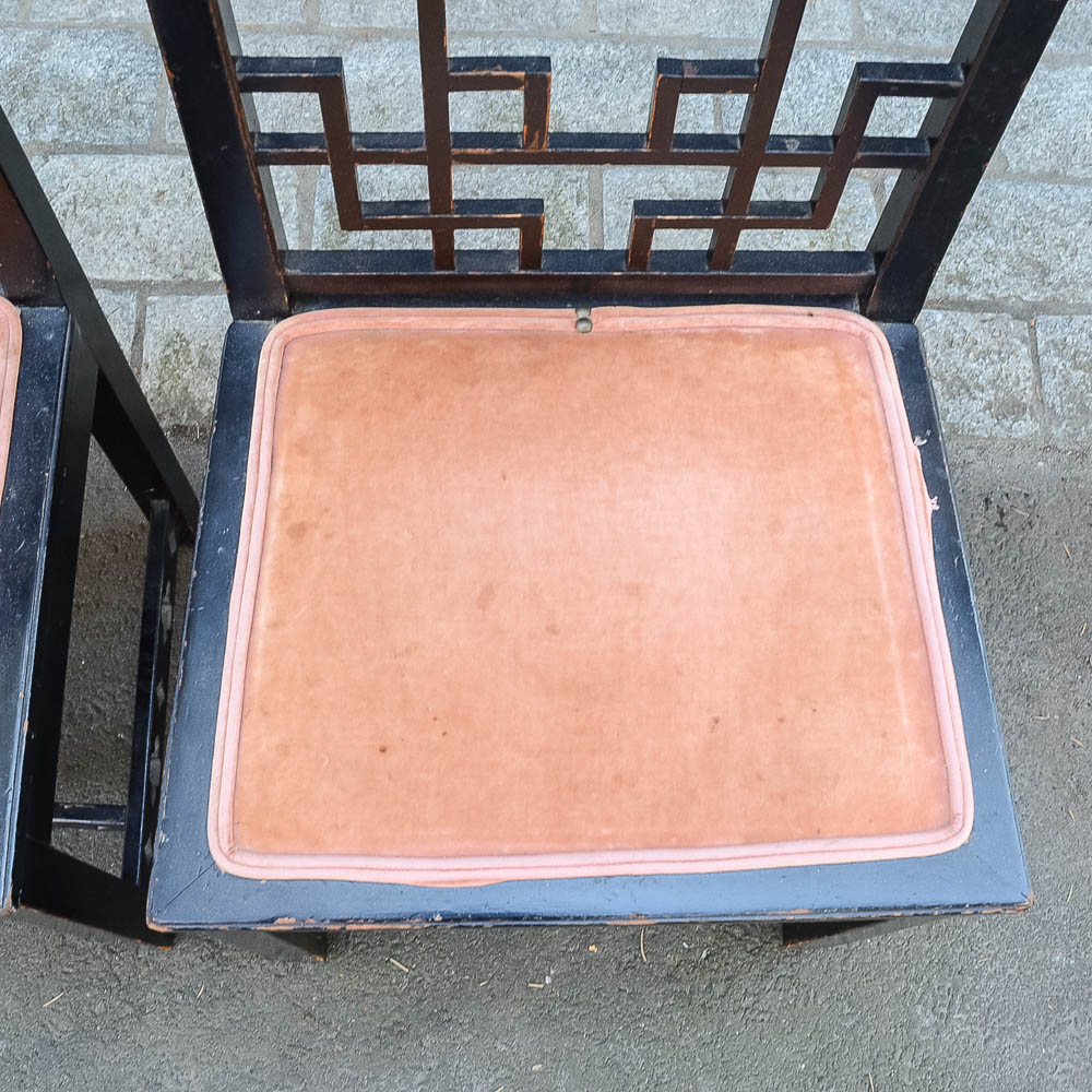 Set of Four Chinese Chippendale Style Fretwork Dining Chairs