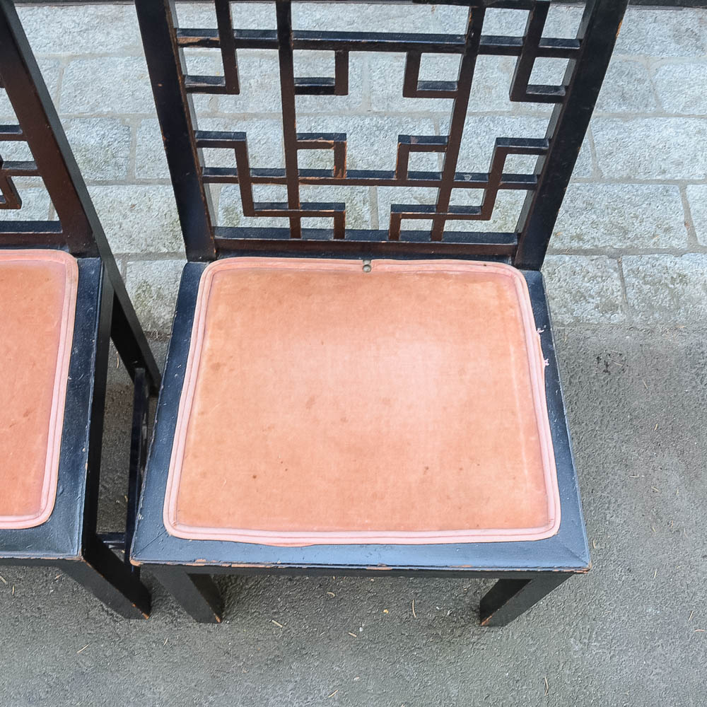 Set of Four Chinese Chippendale Style Fretwork Dining Chairs