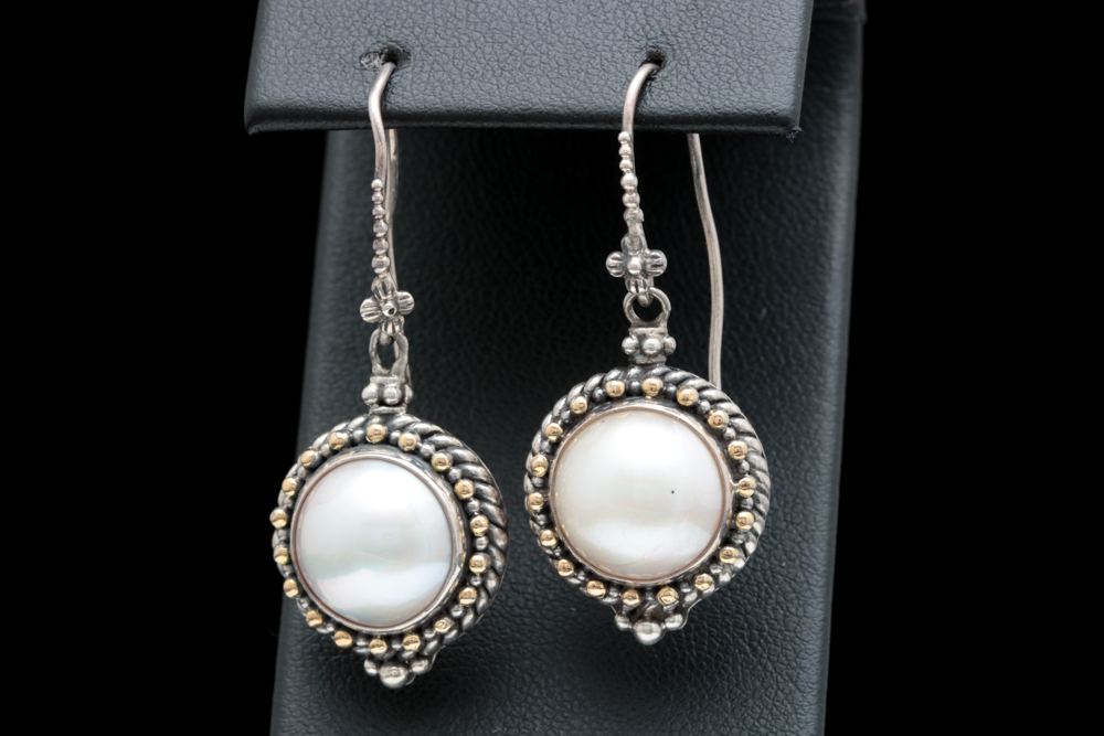 Robert Manse Sterling Silver, 18K Yellow Gold and Mabé Pearl Dangle Earrings