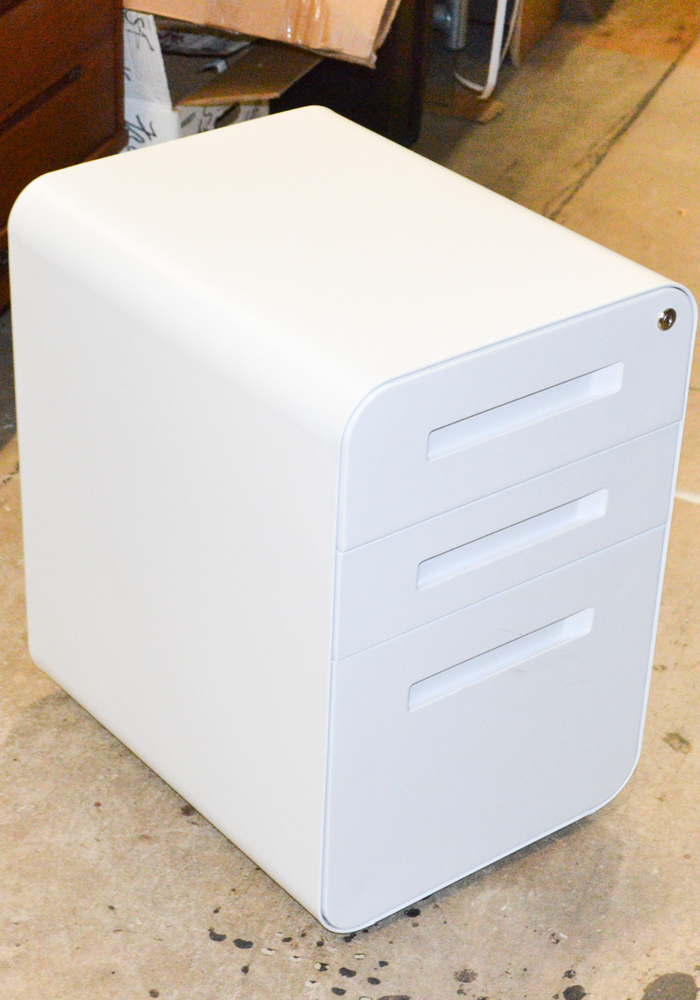 Three Contemporary White Metal Storage Cabinets
