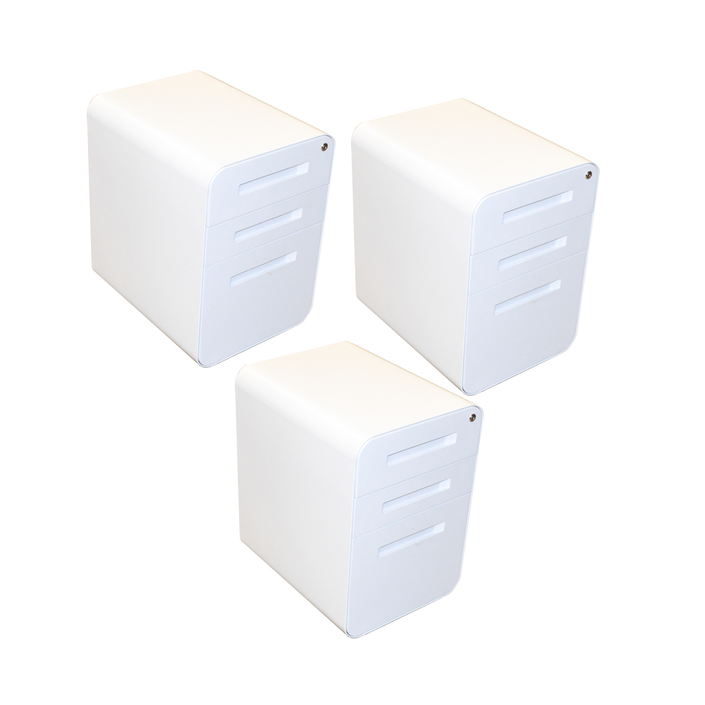 Three Contemporary White Metal Storage Cabinets